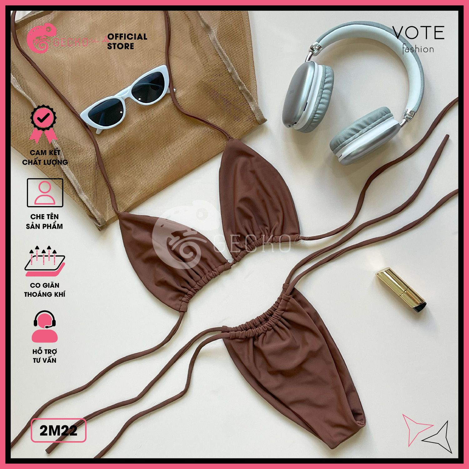  Bikini 2 Mảnh Tam Giác Quần Rút Dây GECKO 2M22 