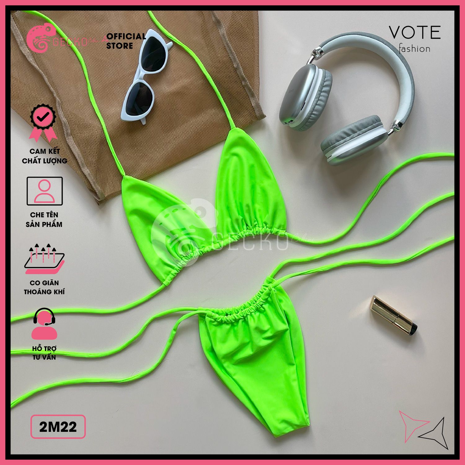  Bikini 2 Mảnh Tam Giác Quần Rút Dây GECKO 2M22 