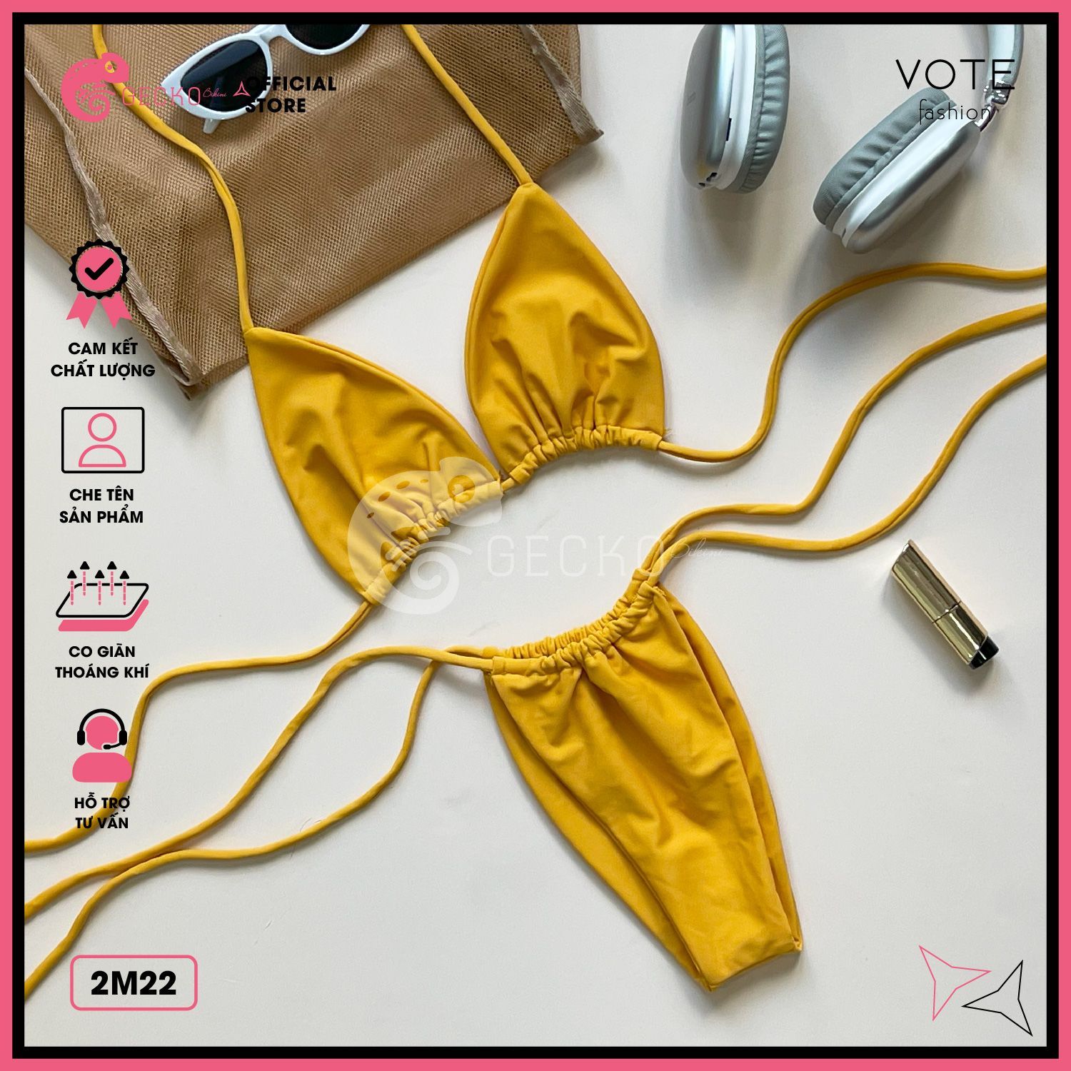  Bikini 2 Mảnh Tam Giác Quần Rút Dây GECKO 2M22 