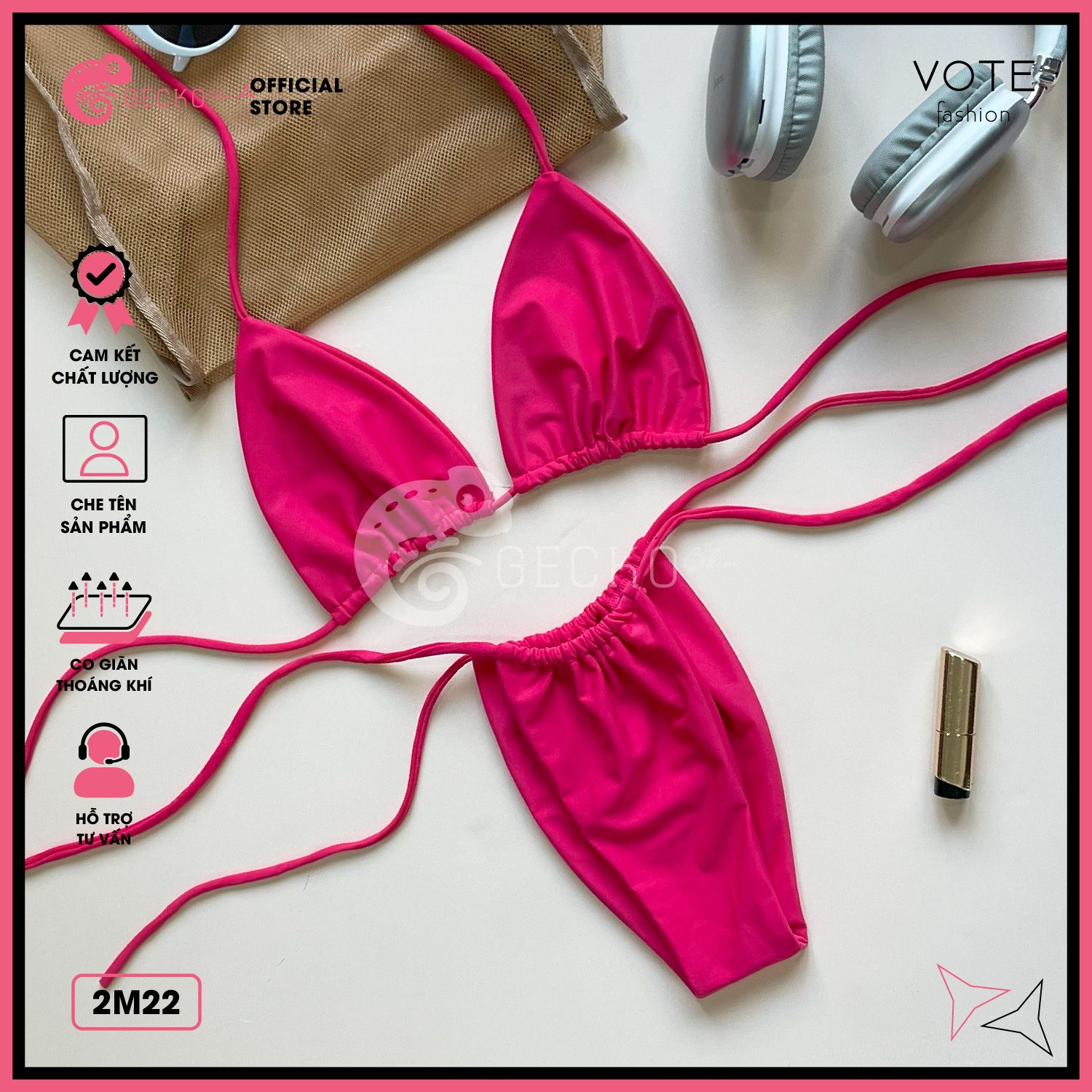  Bikini 2 Mảnh Tam Giác Quần Rút Dây GECKO 2M22 