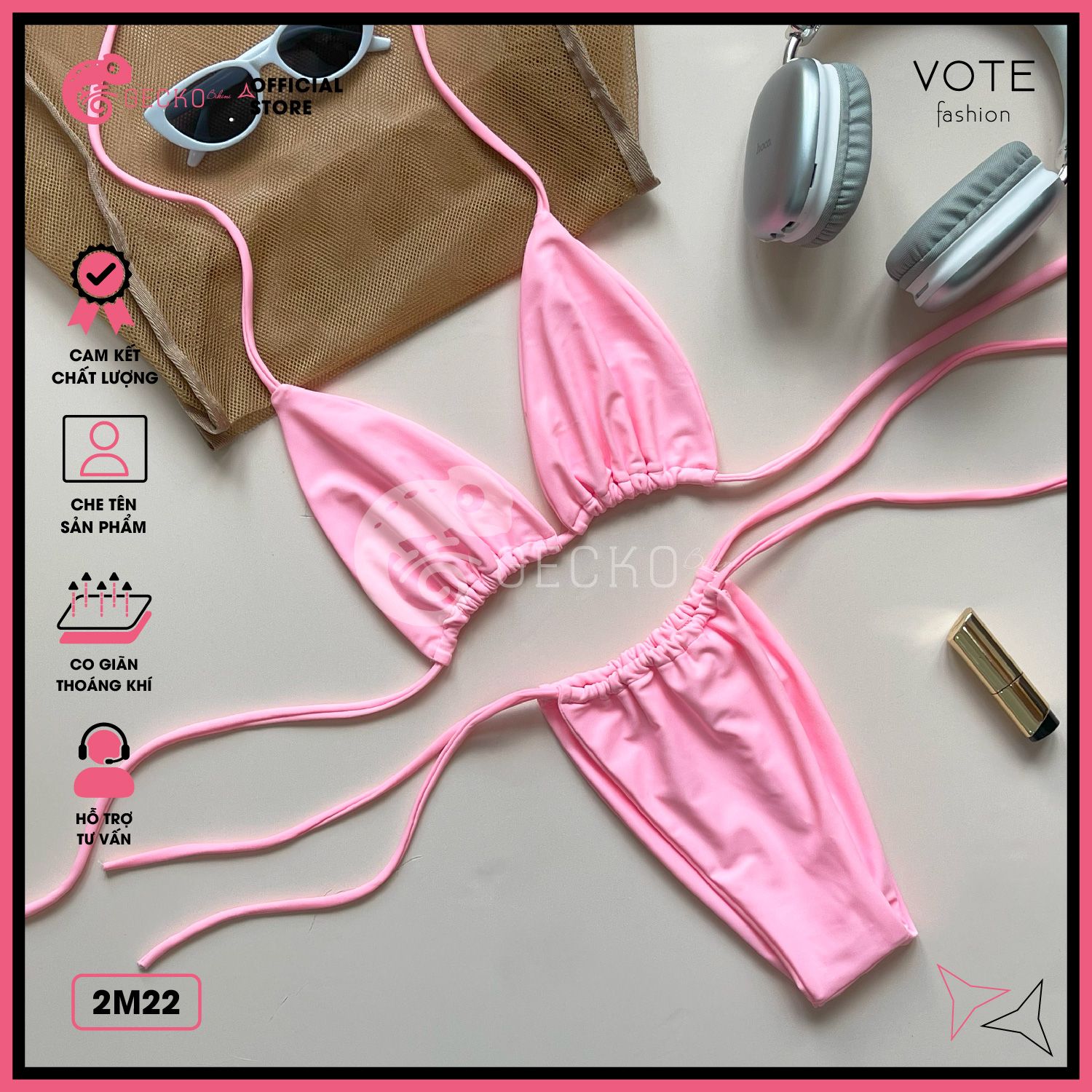  Bikini 2 Mảnh Tam Giác Quần Rút Dây GECKO 2M22 
