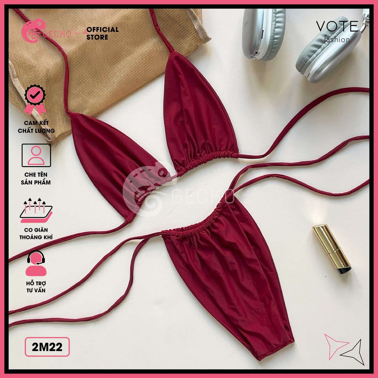  Bikini 2 Mảnh Tam Giác Quần Rút Dây GECKO 2M22 