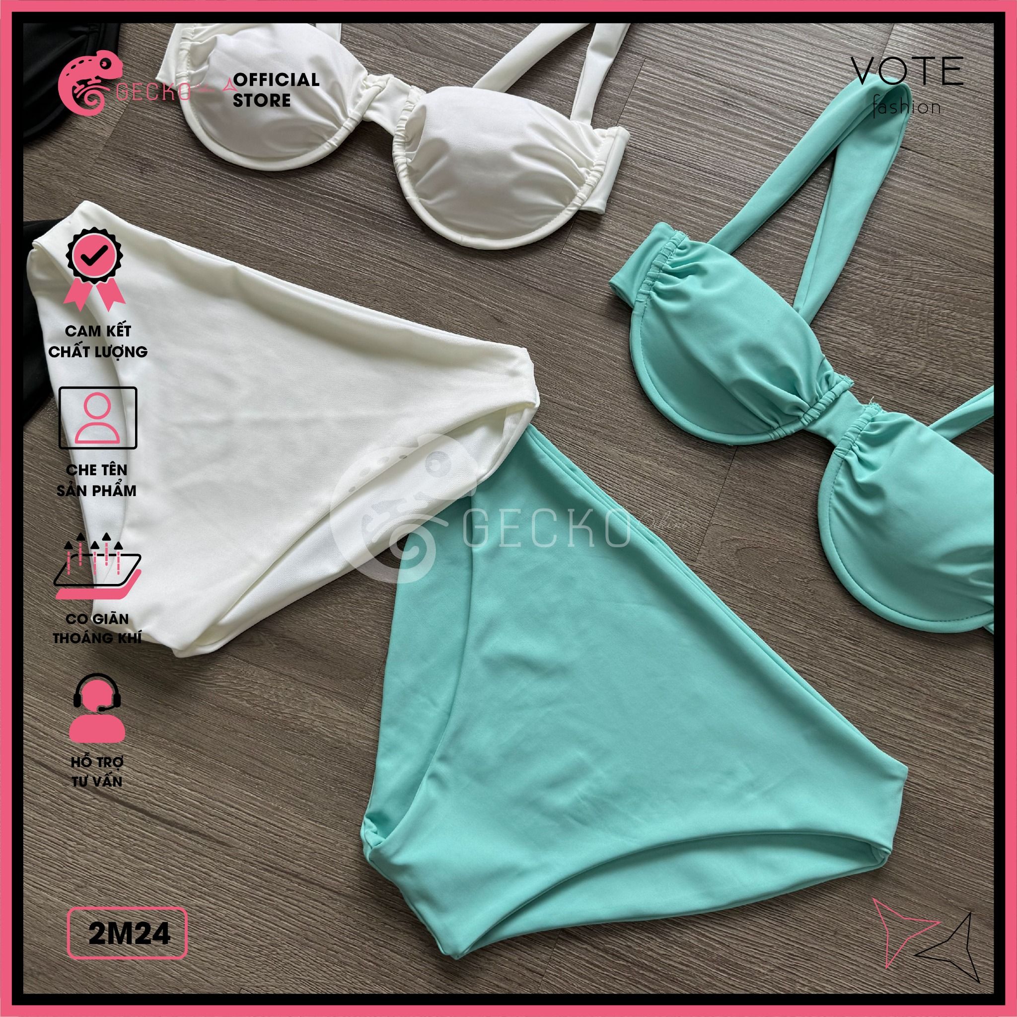  Bikini 2 Mảnh Áo Gọng Cúp Ngực Dây Áo Bảng To GECKO 2M24 