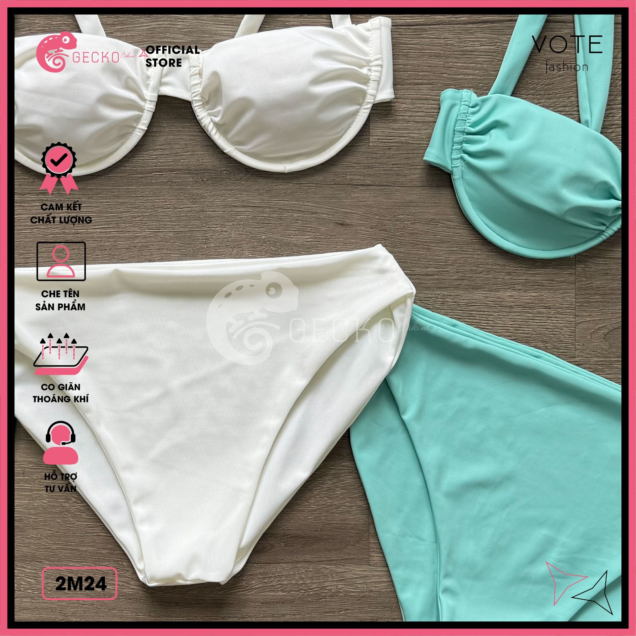  Bikini 2 Mảnh Áo Gọng Cúp Ngực Dây Áo Bảng To GECKO 2M24 