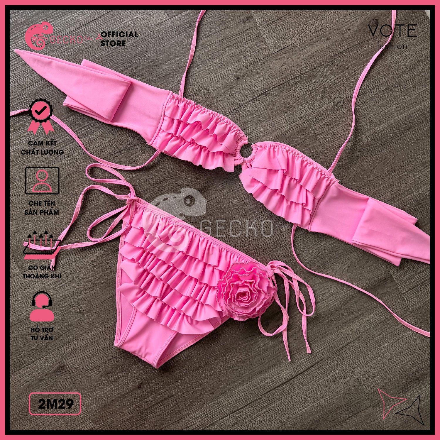  Bikini 2 Mảnh Bèo Tấng Phối Khoen Dễ Thương GECKO 2M29 