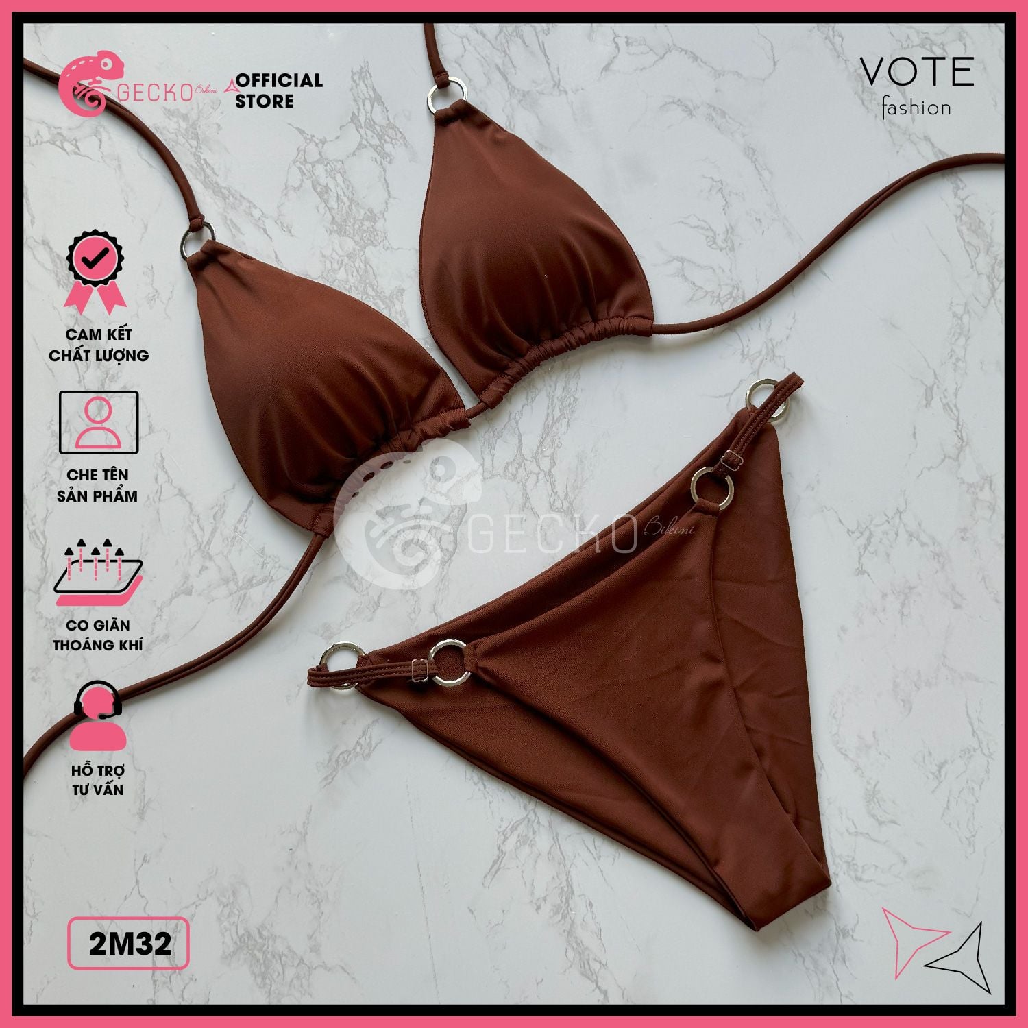  Bikini 2 Mảnh 6 Khoen Tam Giác Quần Tăng Đơ GECKO 2M32 