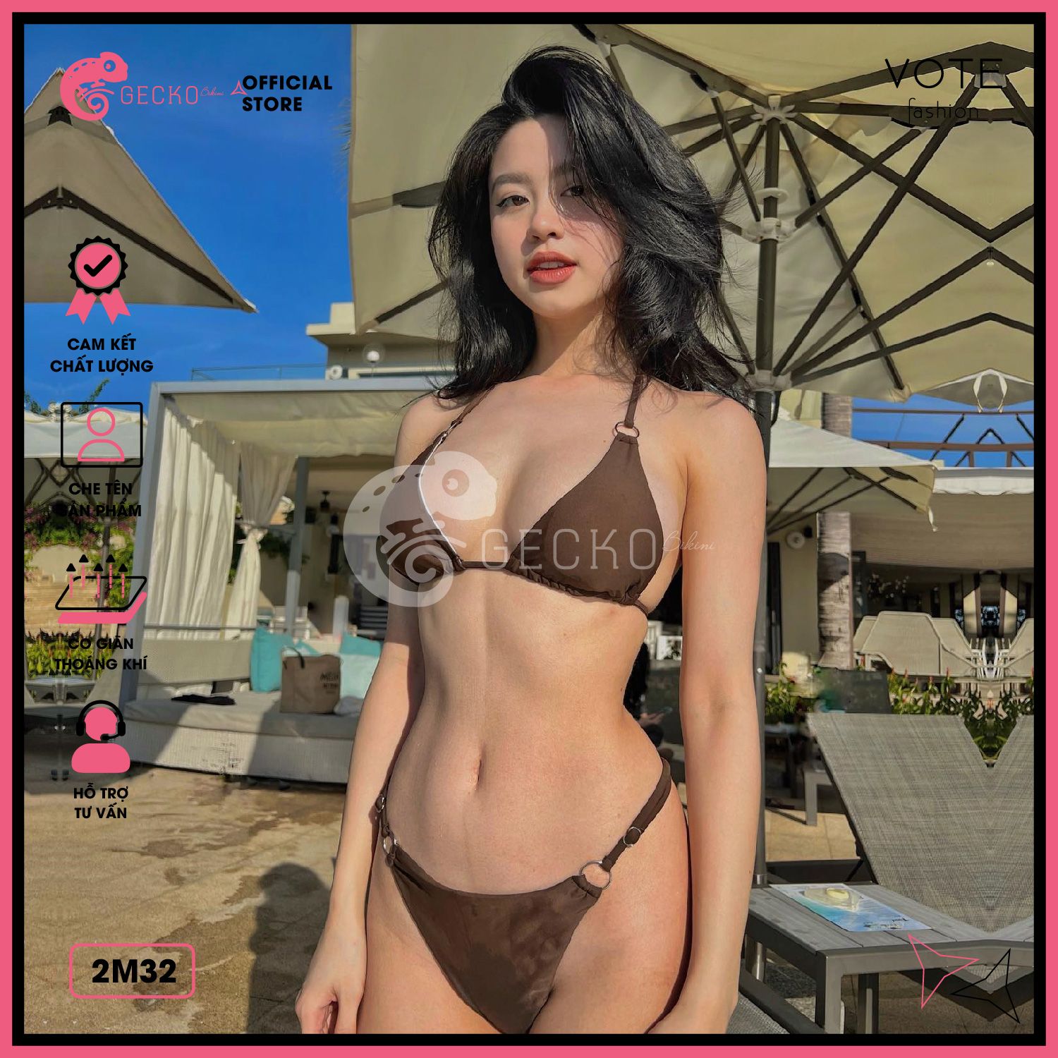  Bikini 2 Mảnh 6 Khoen Tam Giác Quần Tăng Đơ GECKO 2M32 