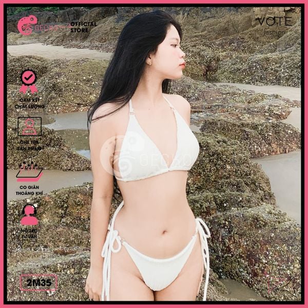  Bikini 2 Mảnh Tam Giác Thun Vằn Xốp Nhật Phối 6 Khoen GECKO 2M35 