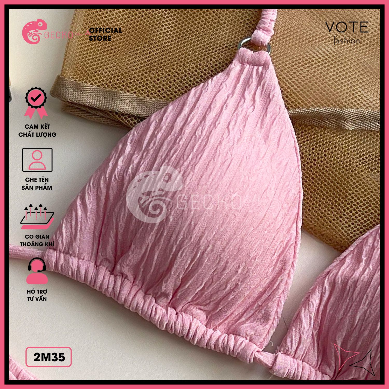  Bikini 2 Mảnh Tam Giác Thun Vằn Xốp Nhật Phối 6 Khoen GECKO 2M35 