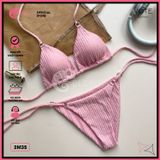  Bikini 2 Mảnh Tam Giác Thun Vằn Xốp Nhật Phối 6 Khoen GECKO 2M35 