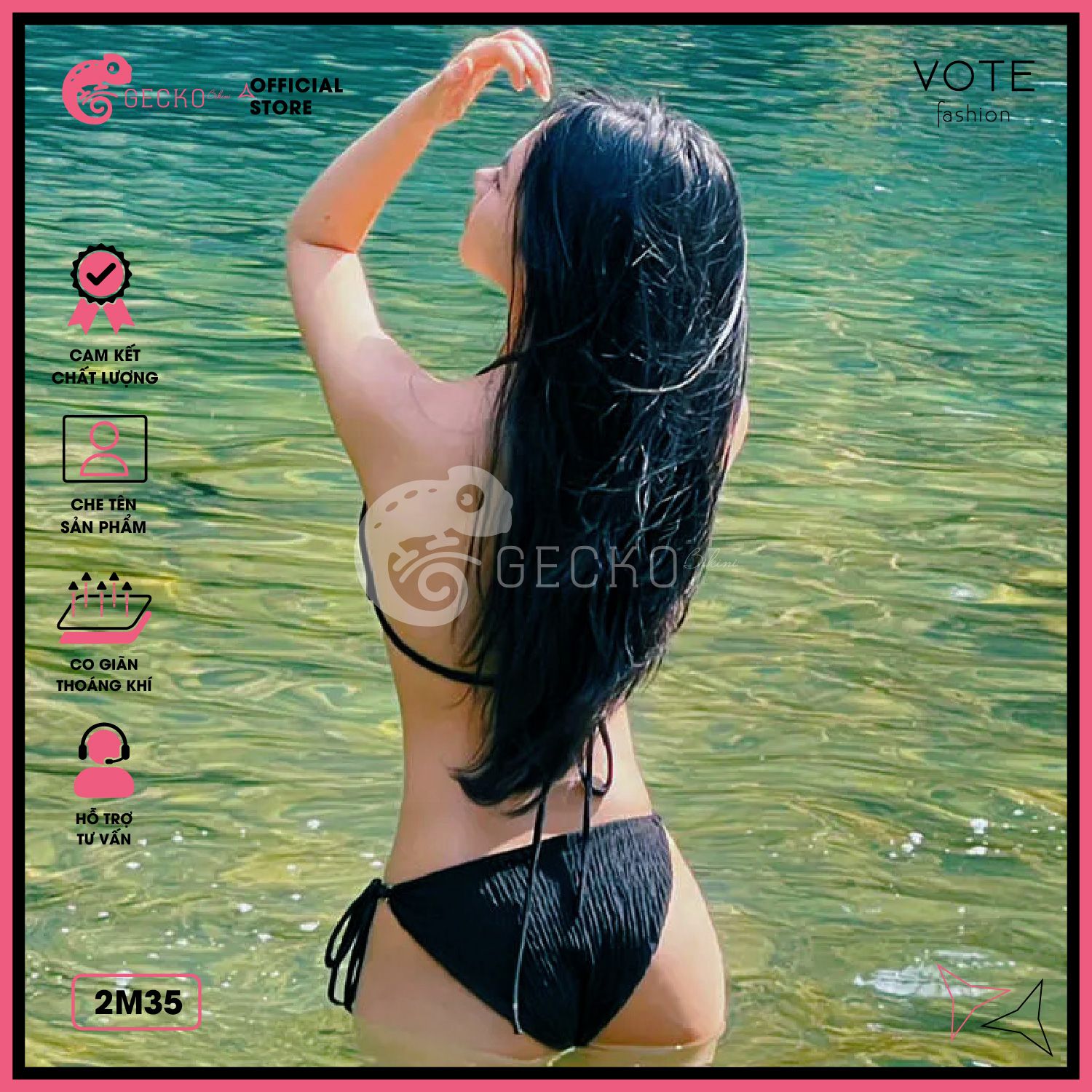  Bikini 2 Mảnh Tam Giác Thun Vằn Xốp Nhật Phối 6 Khoen GECKO 2M35 