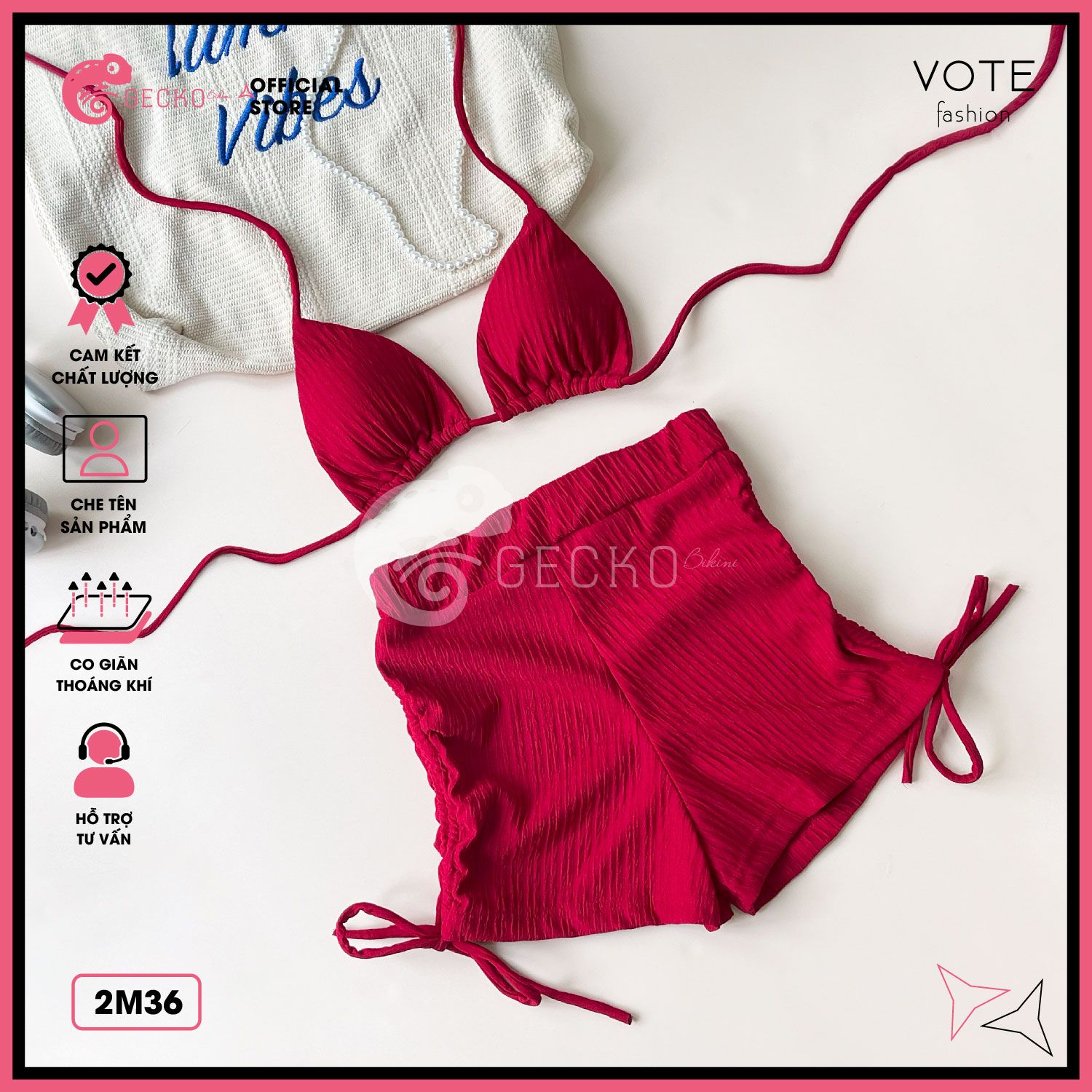  Bikini 2 Mảnh Tam Giác Phối Quần Đùi Thun Xốp Nhật GECKO 2M36 