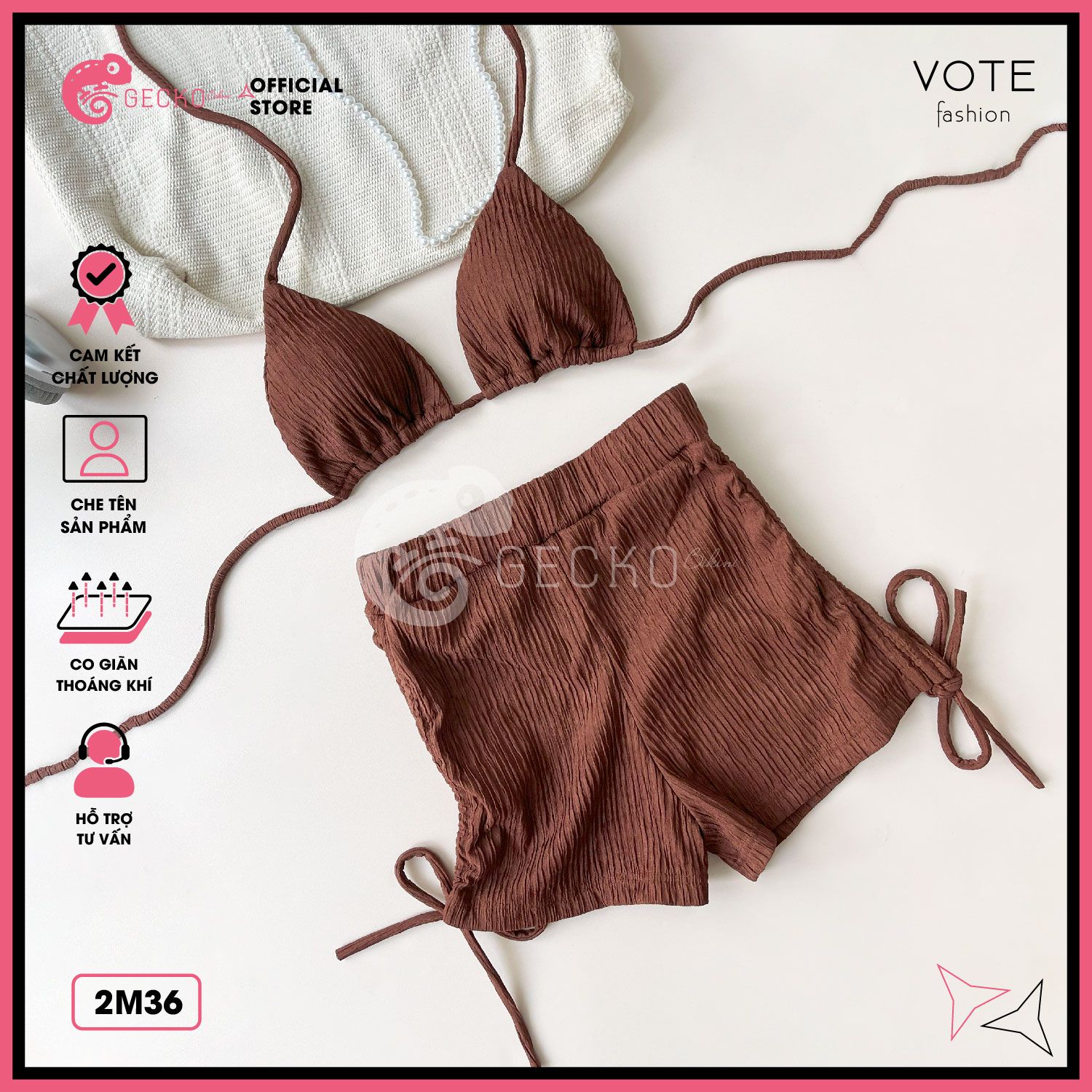  Bikini 2 Mảnh Tam Giác Phối Quần Đùi Thun Xốp Nhật GECKO 2M36 