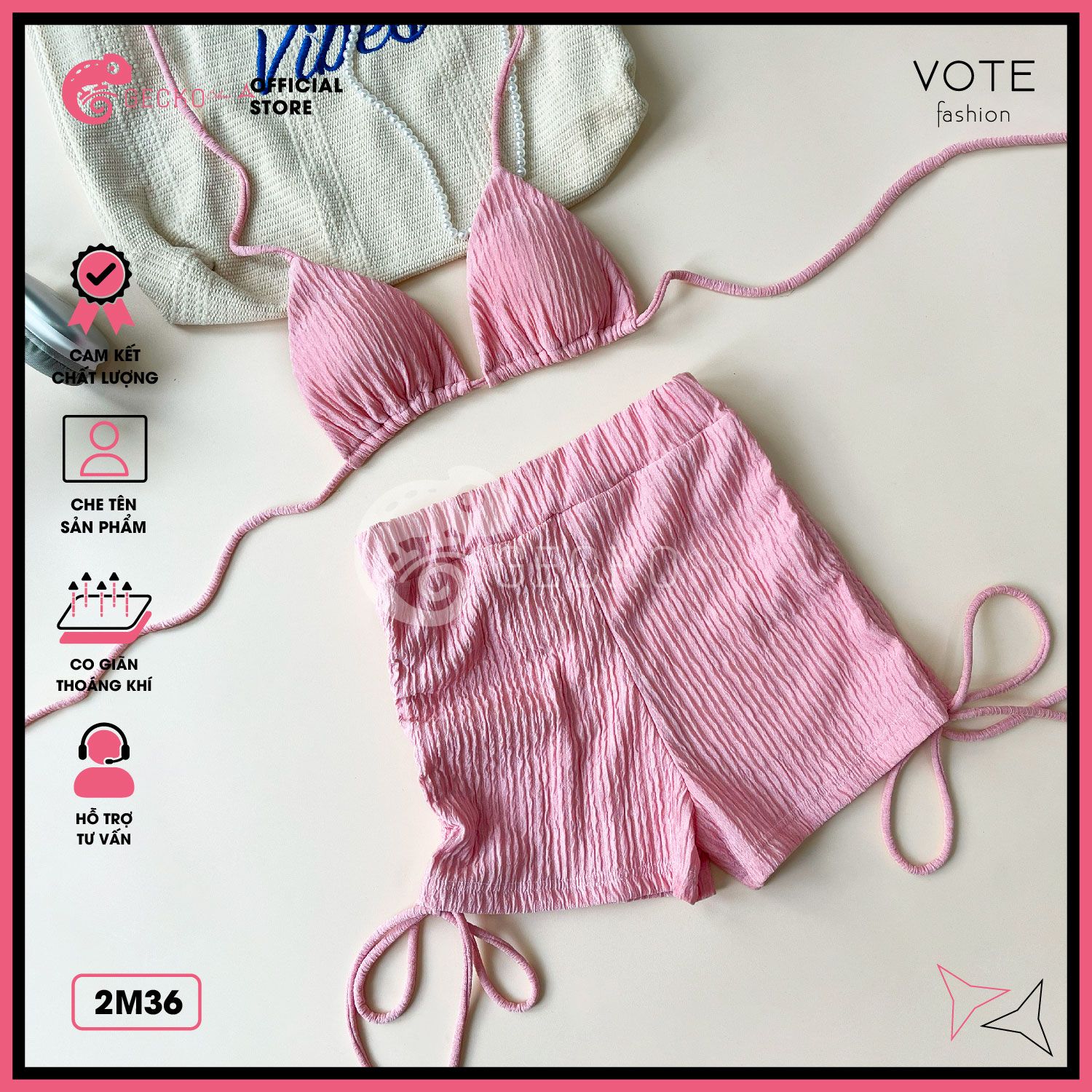  Bikini 2 Mảnh Tam Giác Phối Quần Đùi Thun Xốp Nhật GECKO 2M36 