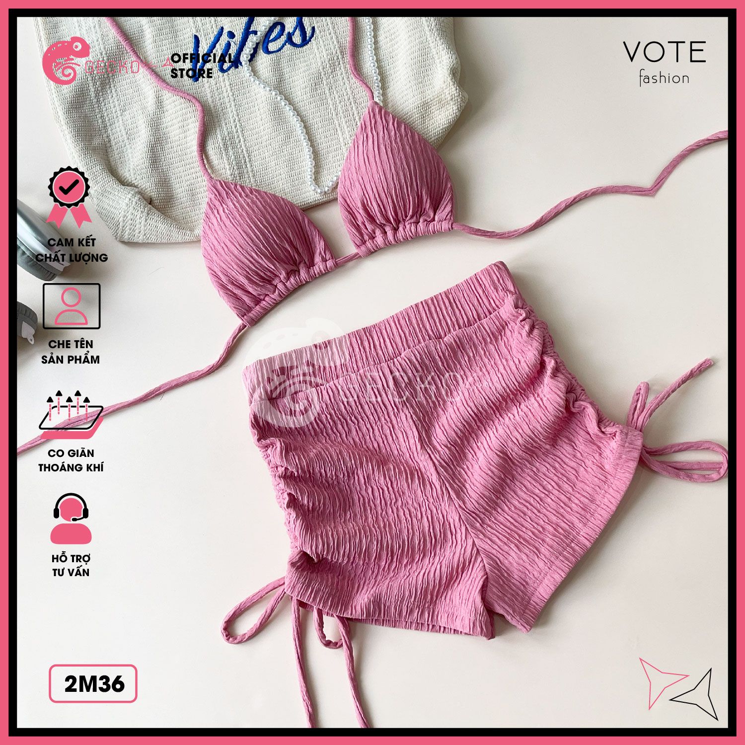  Bikini 2 Mảnh Tam Giác Phối Quần Đùi Thun Xốp Nhật GECKO 2M36 