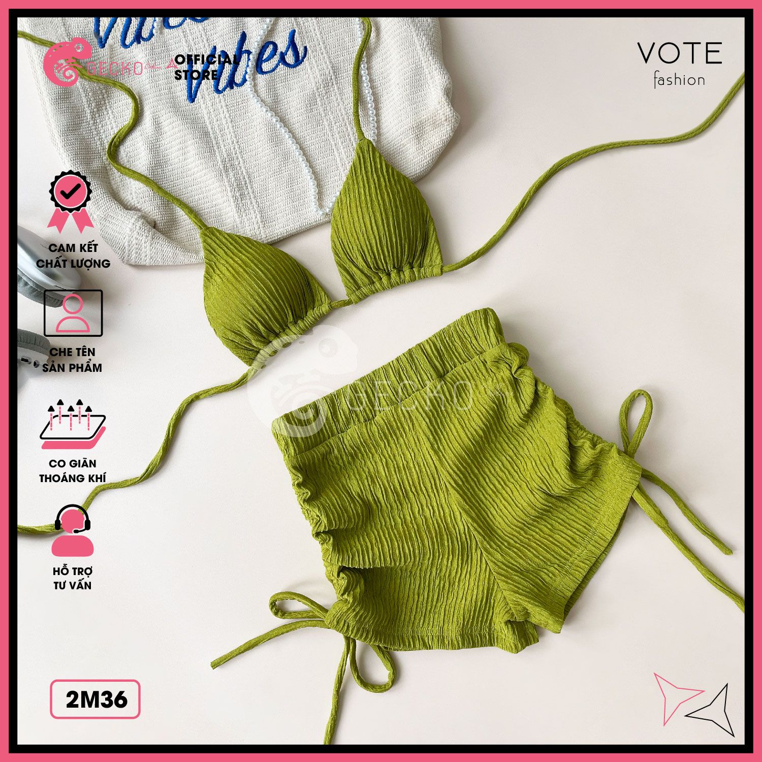  Bikini 2 Mảnh Tam Giác Phối Quần Đùi Thun Xốp Nhật GECKO 2M36 