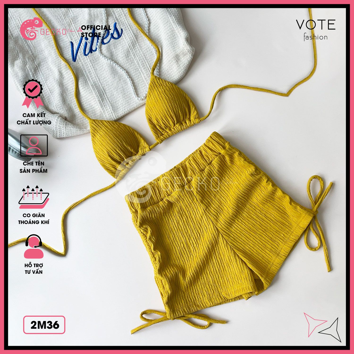  Bikini 2 Mảnh Tam Giác Phối Quần Đùi Thun Xốp Nhật GECKO 2M36 