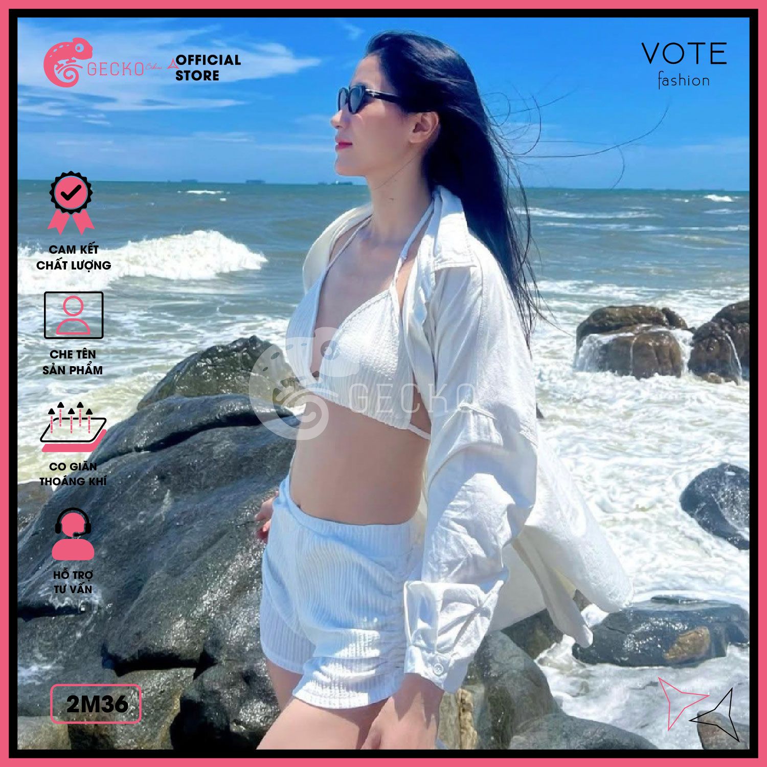  Bikini 2 Mảnh Tam Giác Phối Quần Đùi Thun Xốp Nhật GECKO 2M36 