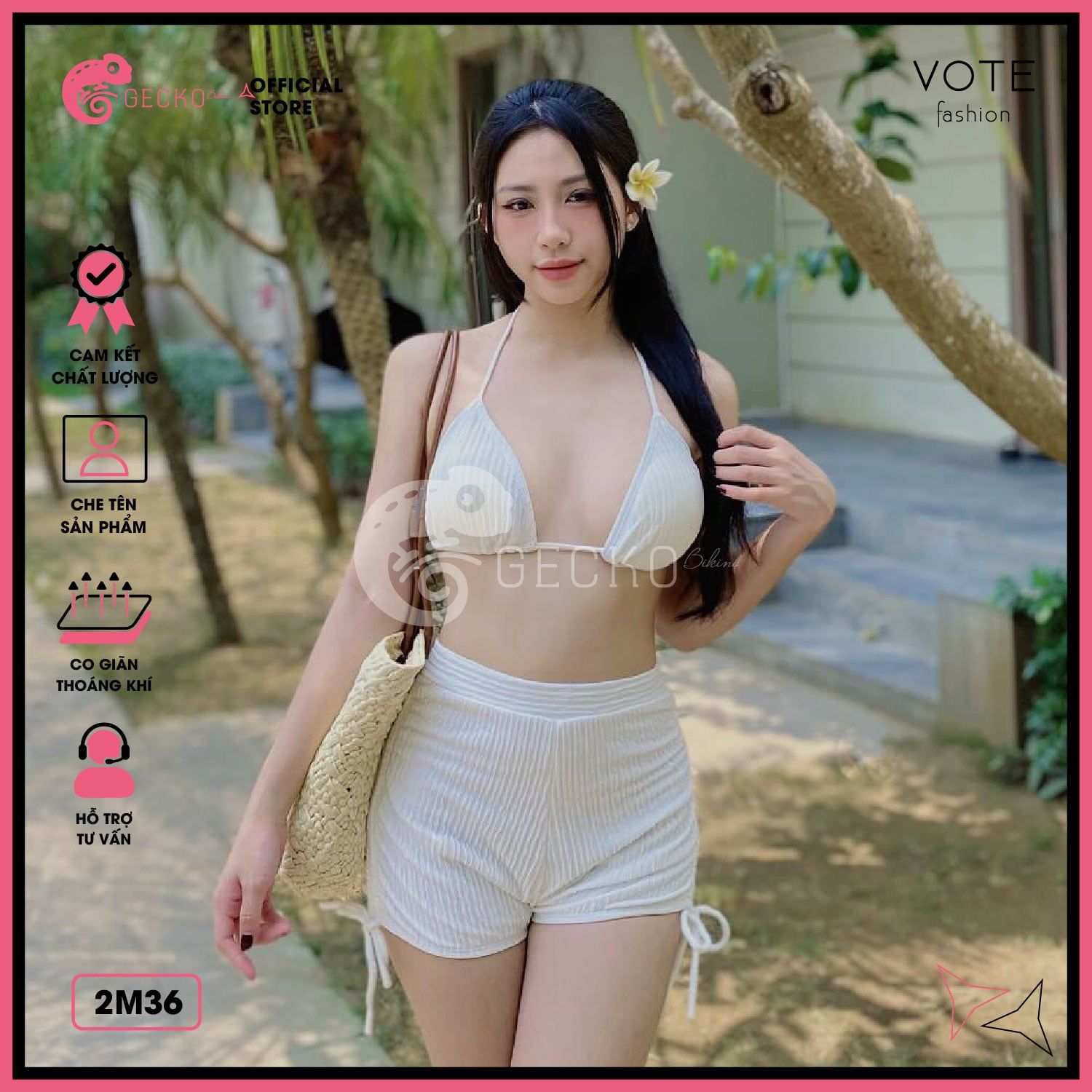  Bikini 2 Mảnh Tam Giác Phối Quần Đùi Thun Xốp Nhật GECKO 2M36 