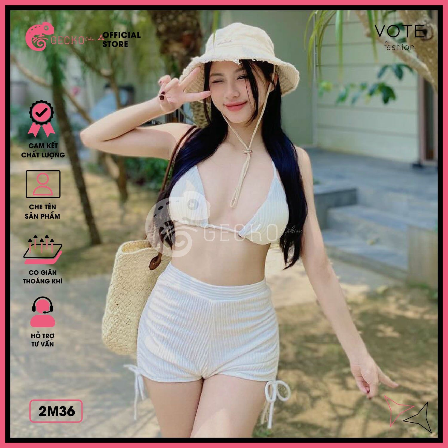  Bikini 2 Mảnh Tam Giác Phối Quần Đùi Thun Xốp Nhật GECKO 2M36 