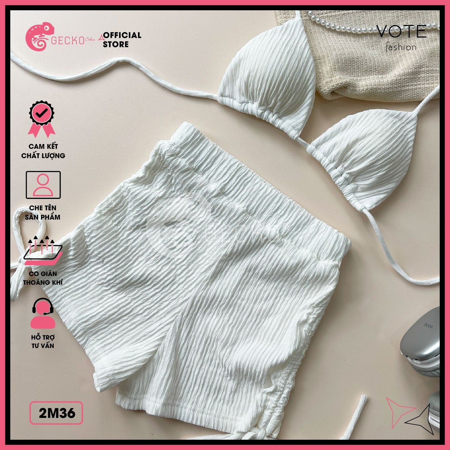  Bikini 2 Mảnh Tam Giác Phối Quần Đùi Thun Xốp Nhật GECKO 2M36 