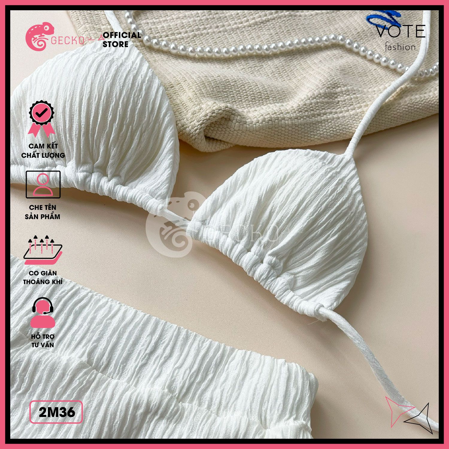  Bikini 2 Mảnh Tam Giác Phối Quần Đùi Thun Xốp Nhật GECKO 2M36 