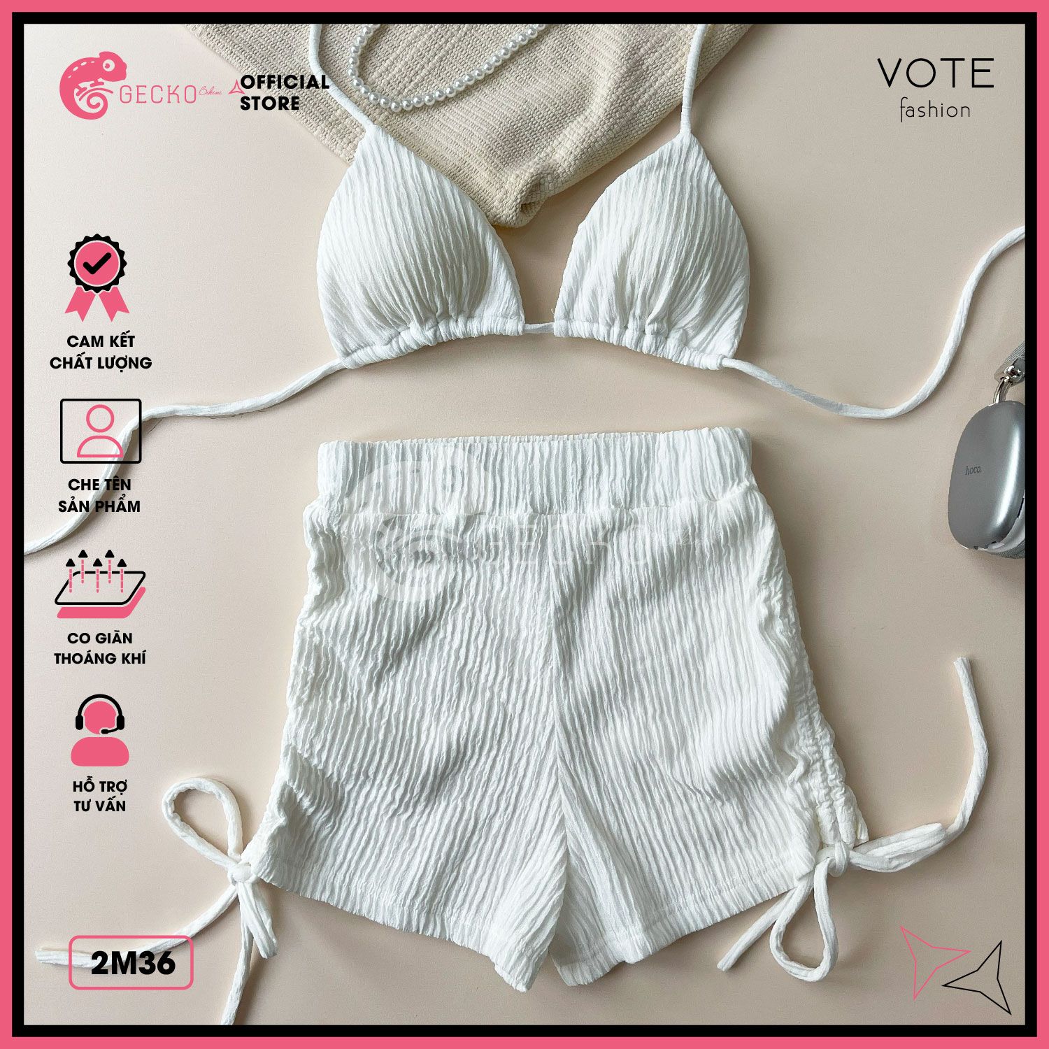  Bikini 2 Mảnh Tam Giác Phối Quần Đùi Thun Xốp Nhật GECKO 2M36 