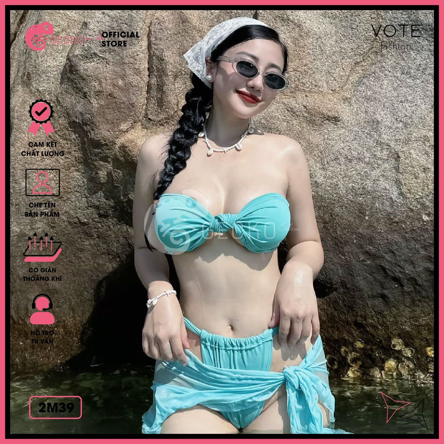  Bikini 2 Mảnh Áo Chéo Quần Nhỏ Đan Dây GECKO 2M39 