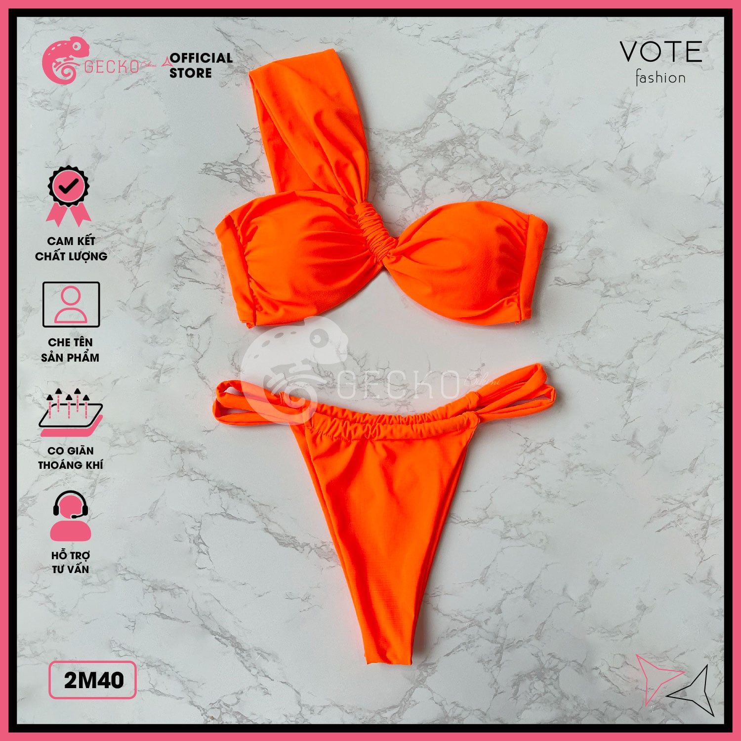  Bikini 2 Mảnh Áo Lệch Vai Quần Đan Dây GECKO 2M40 