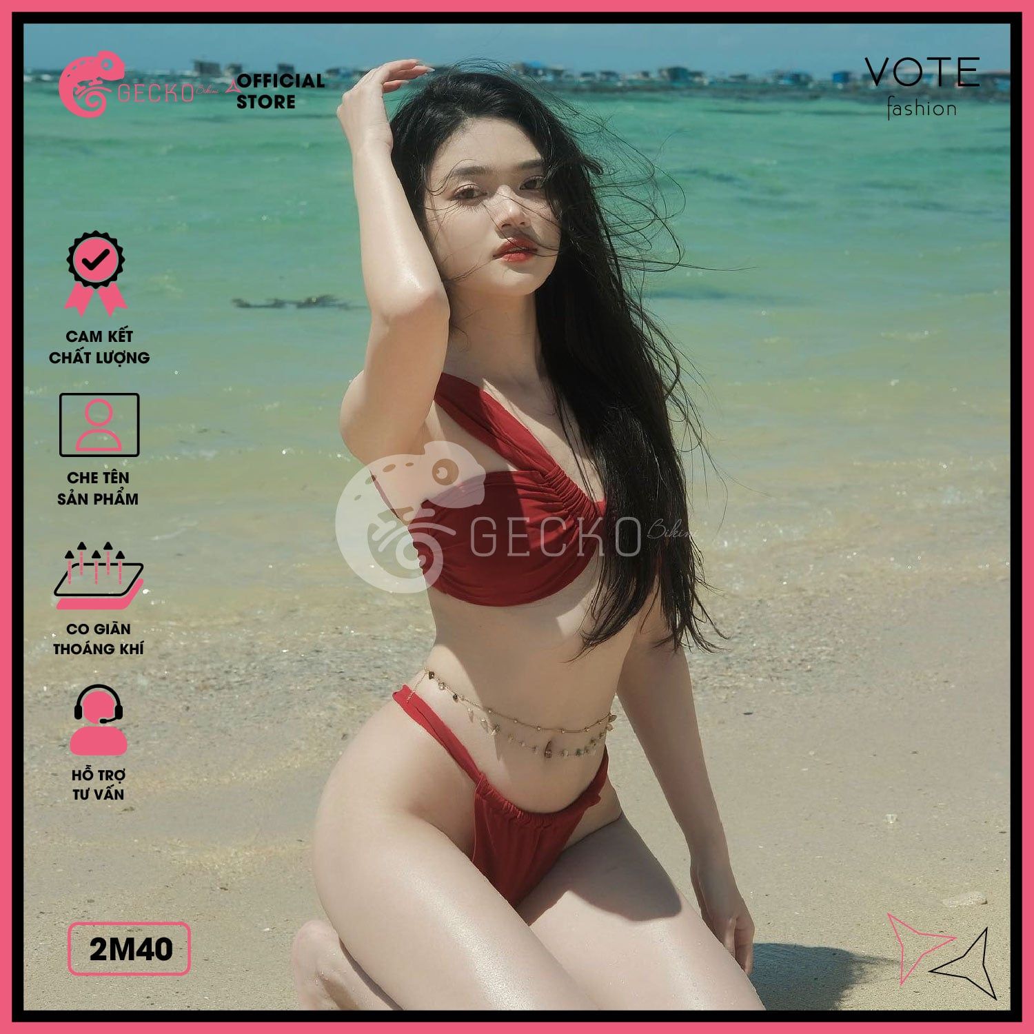  Bikini 2 Mảnh Áo Lệch Vai Quần Đan Dây GECKO 2M40 