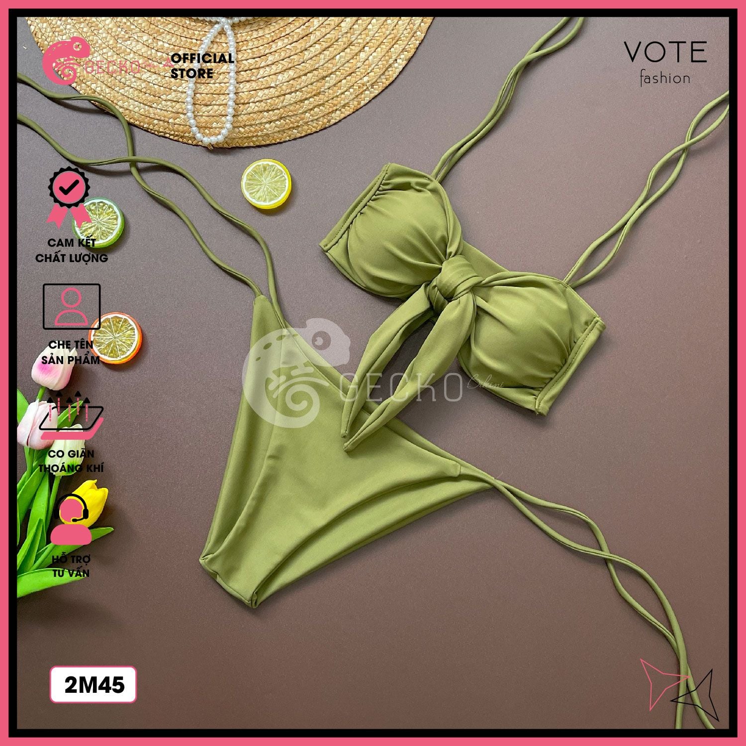  Bikini 2 Mảnh Áo Nơ Phối Quần Cột Dây GECKO 2M45 