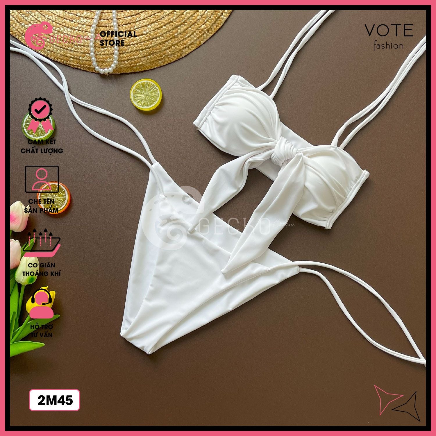  Bikini 2 Mảnh Áo Nơ Phối Quần Cột Dây GECKO 2M45 