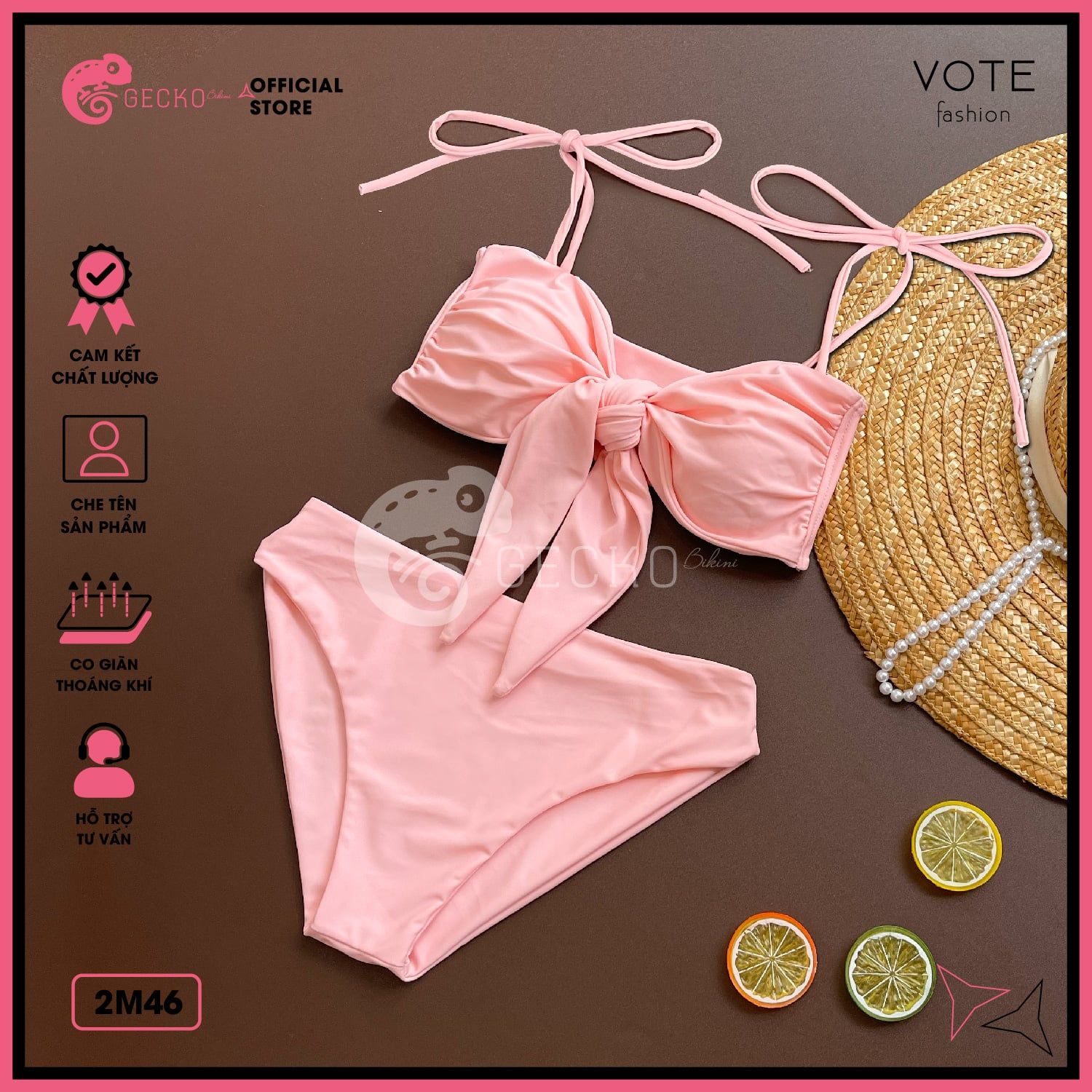  Bikini 2 Mảnh Áo Cúp Ngực Phối Quần Chip Trơn GECKO 2M46 