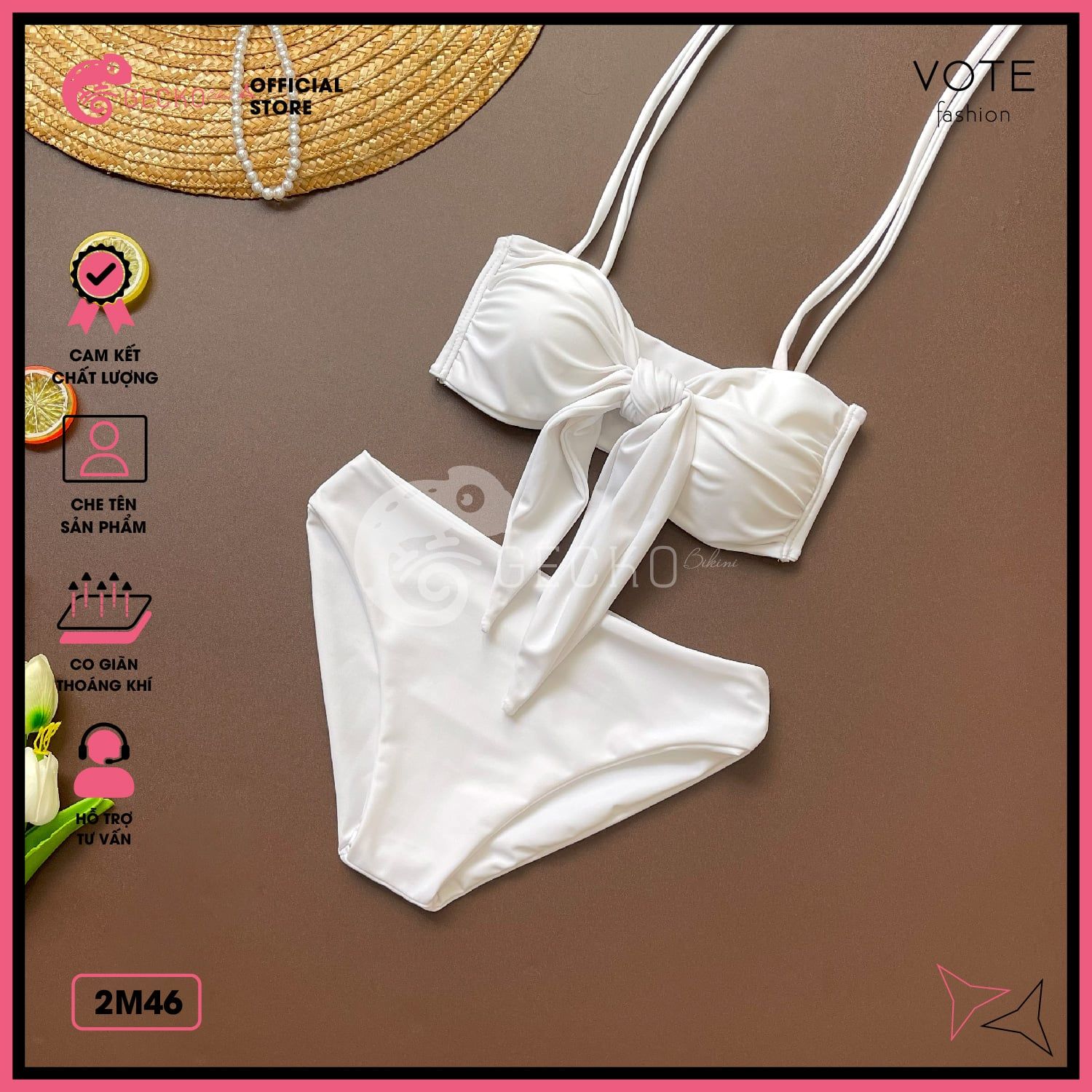  Bikini 2 Mảnh Áo Cúp Ngực Phối Quần Chip Trơn GECKO 2M46 