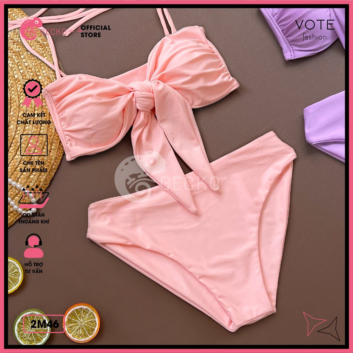  Bikini 2 Mảnh Áo Cúp Ngực Phối Quần Chip Trơn GECKO 2M46 