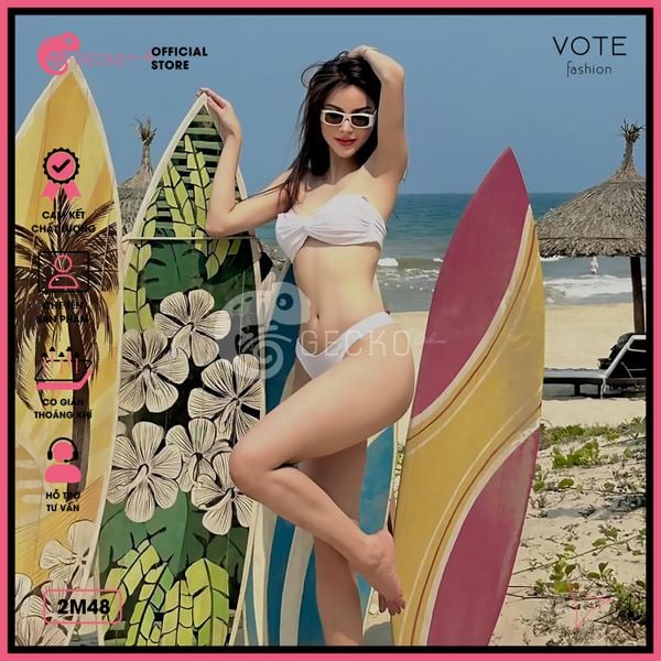  Bikini 2 Mảnh Áo Xoắn Ngực Phối Quần Chip Trơn GECKO 2M48 