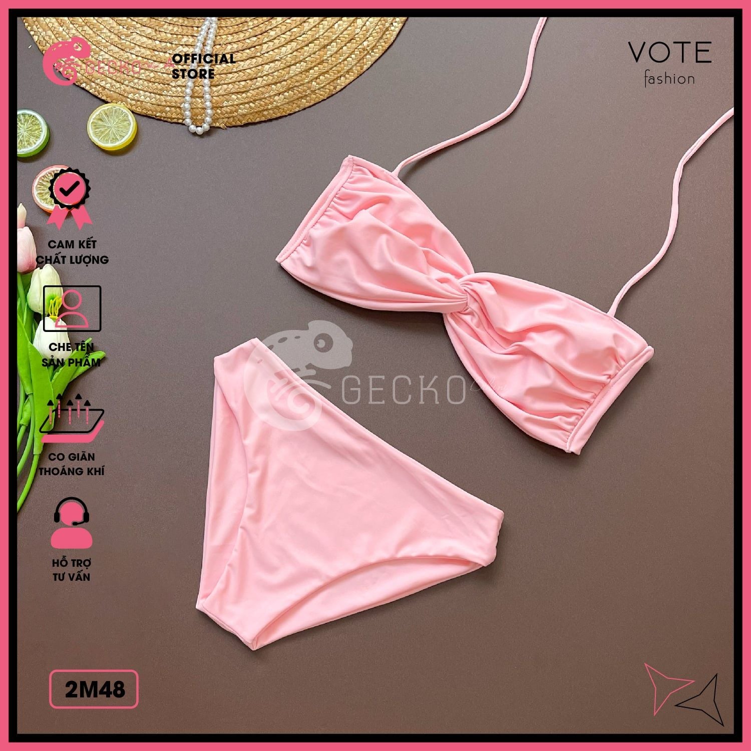  Bikini 2 Mảnh Áo Xoắn Ngực Phối Quần Chip Trơn GECKO 2M48 