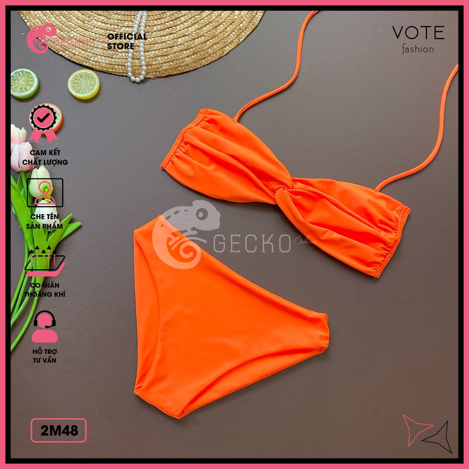  Bikini 2 Mảnh Áo Xoắn Ngực Phối Quần Chip Trơn GECKO 2M48 