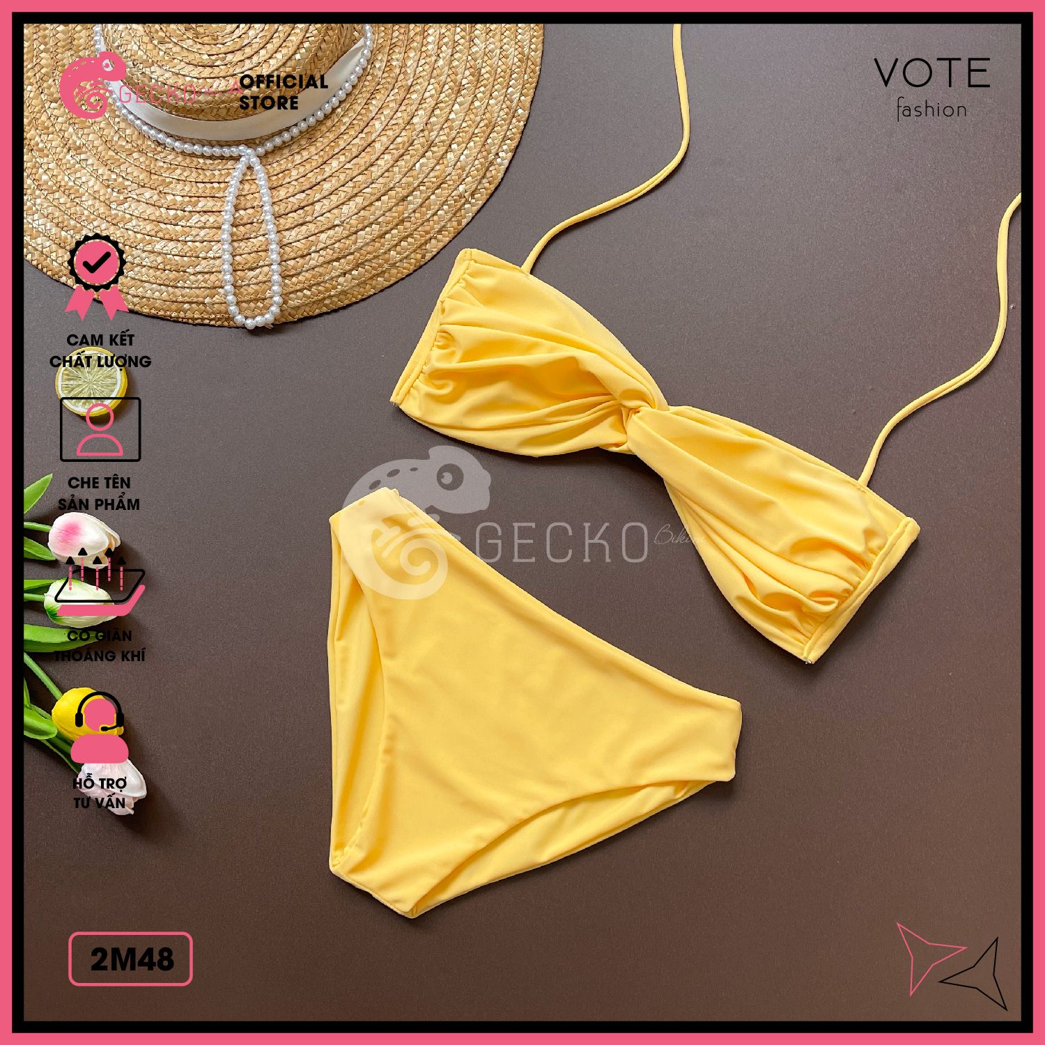  Bikini 2 Mảnh Áo Xoắn Ngực Phối Quần Chip Trơn GECKO 2M48 