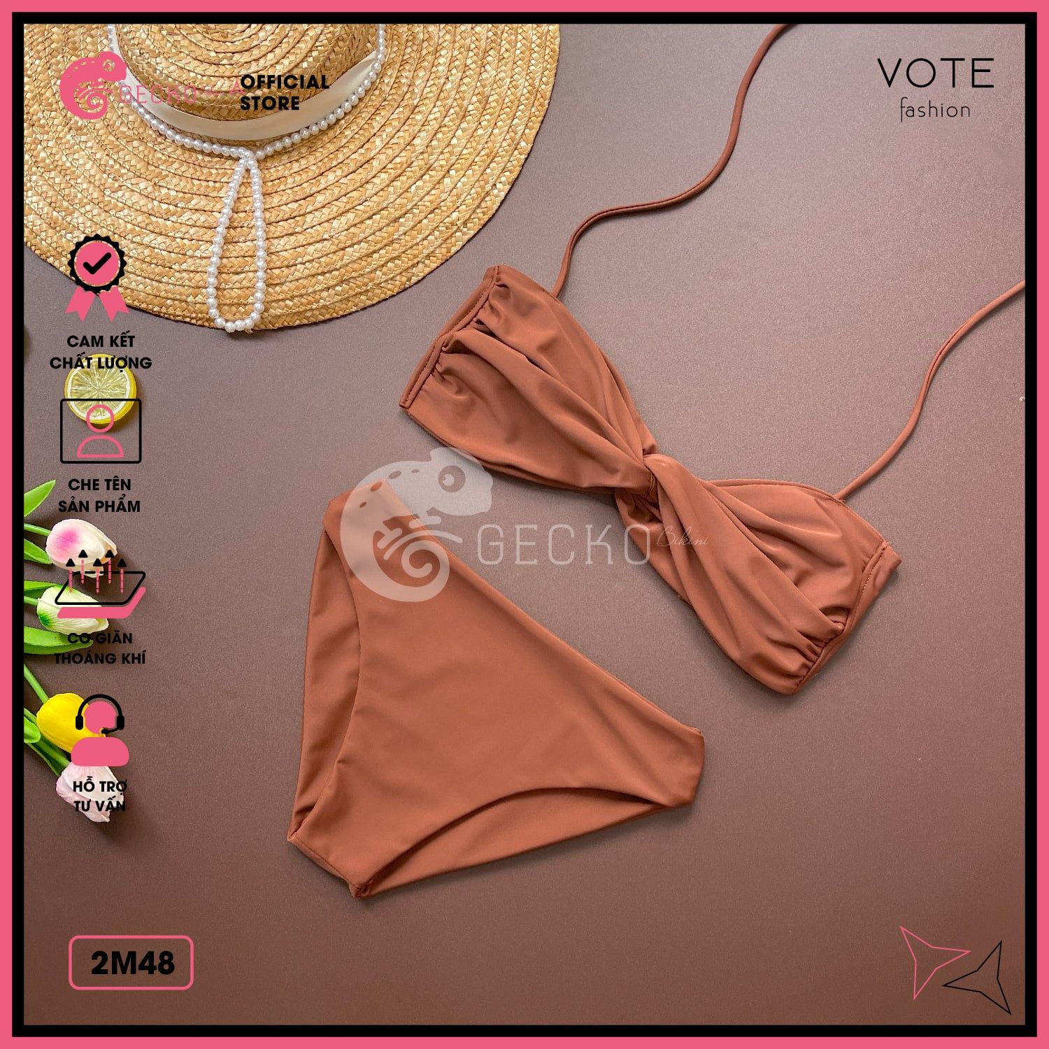  Bikini 2 Mảnh Áo Xoắn Ngực Phối Quần Chip Trơn GECKO 2M48 