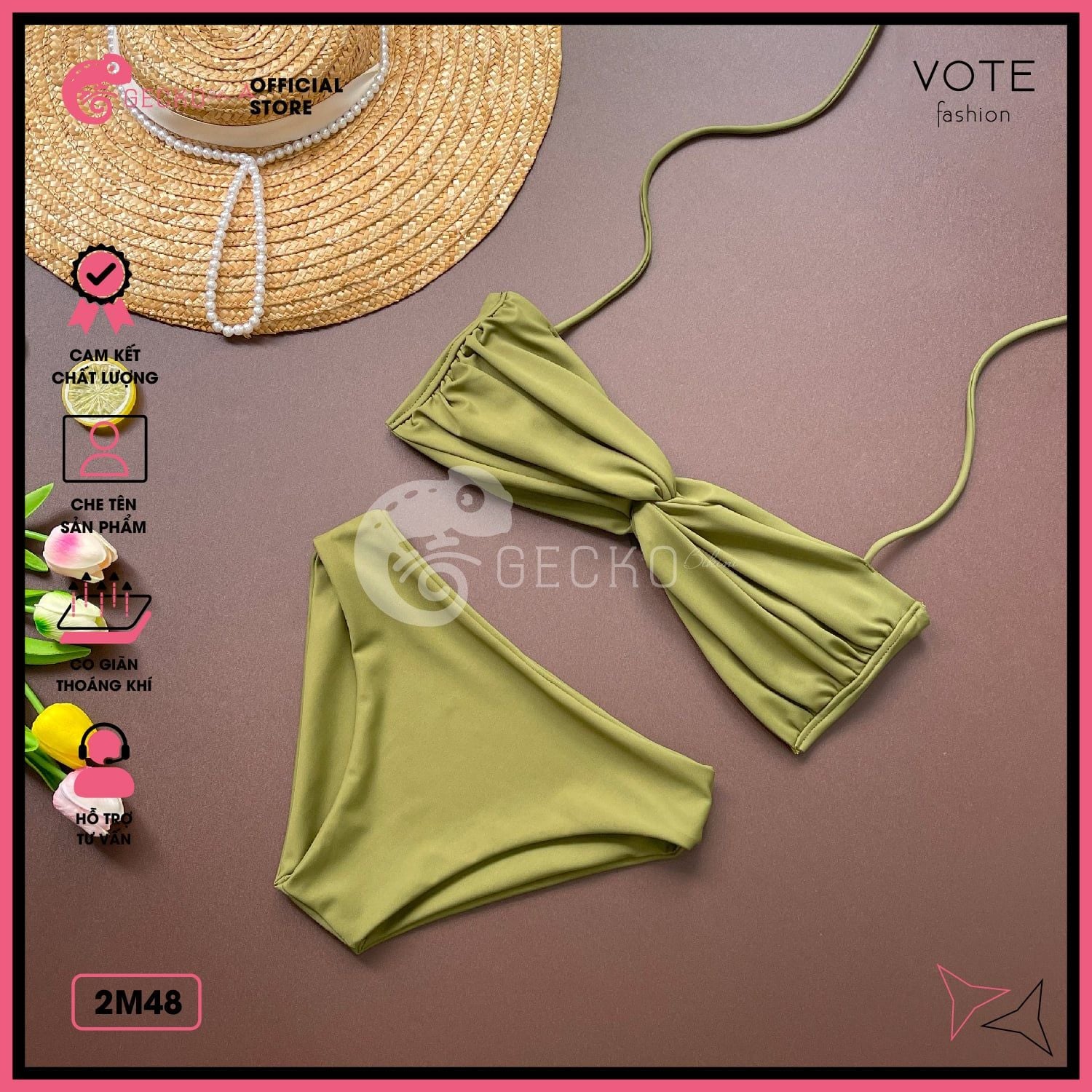  Bikini 2 Mảnh Áo Xoắn Ngực Phối Quần Chip Trơn GECKO 2M48 