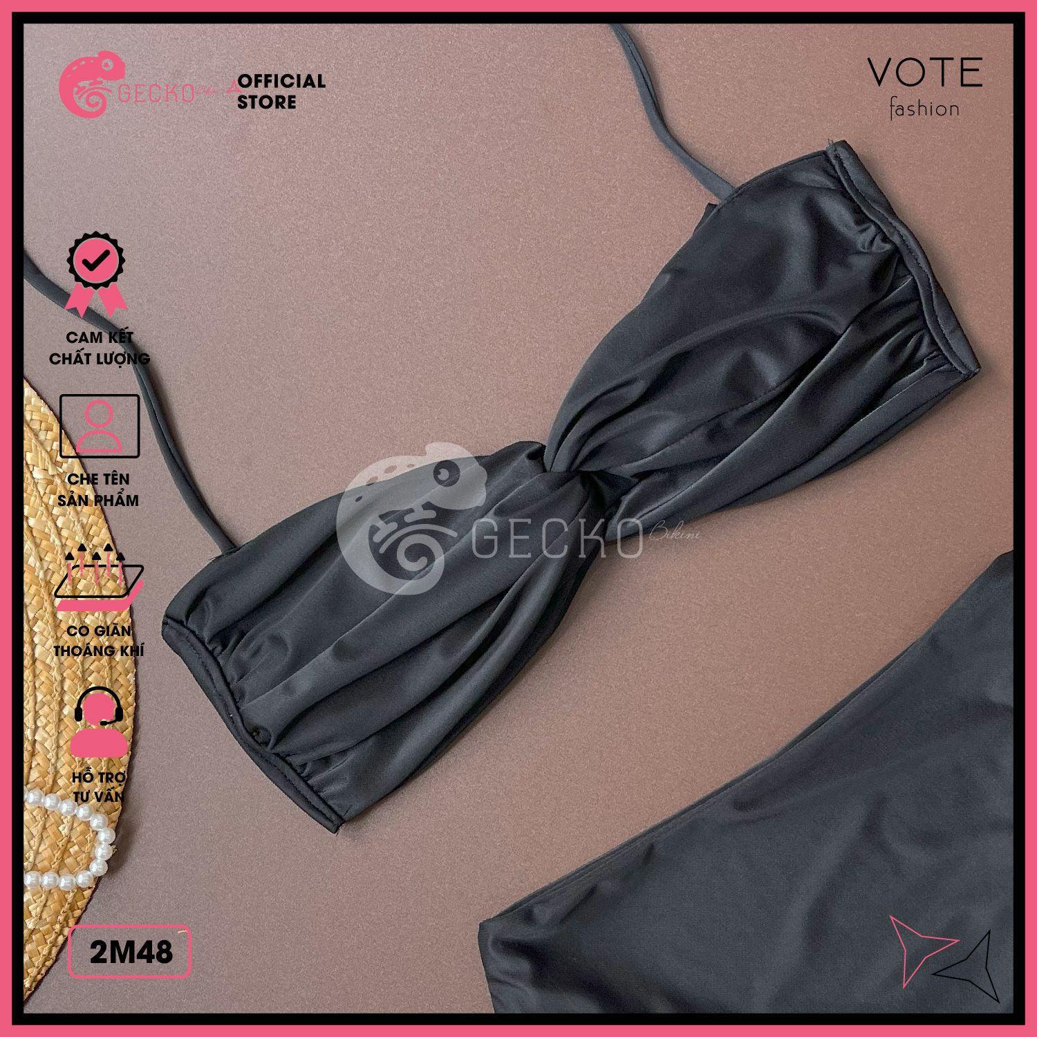  Bikini 2 Mảnh Áo Xoắn Ngực Phối Quần Chip Trơn GECKO 2M48 