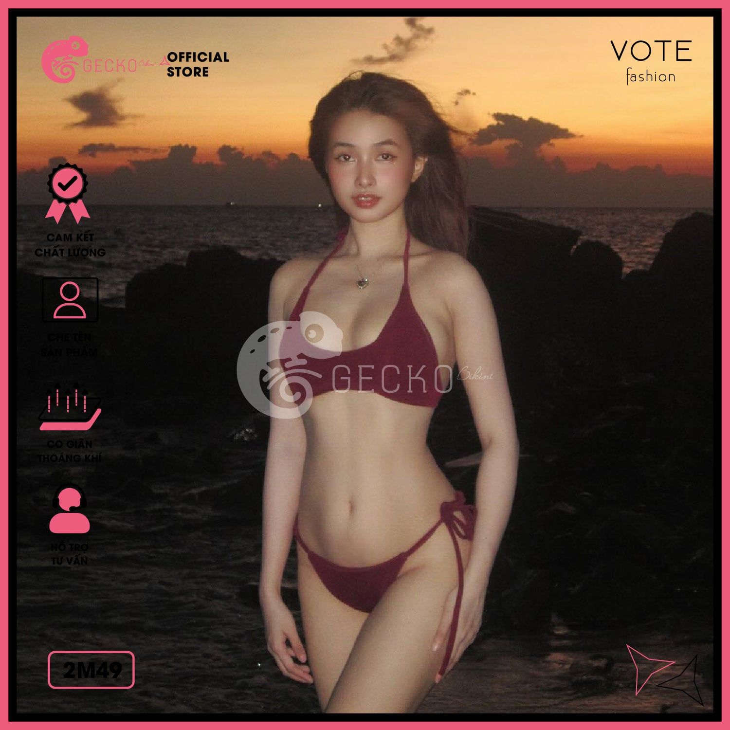  Bikini 2 Mảnh Áo Cột Dây Cổ Vuông Sexy GECKO 2M49 