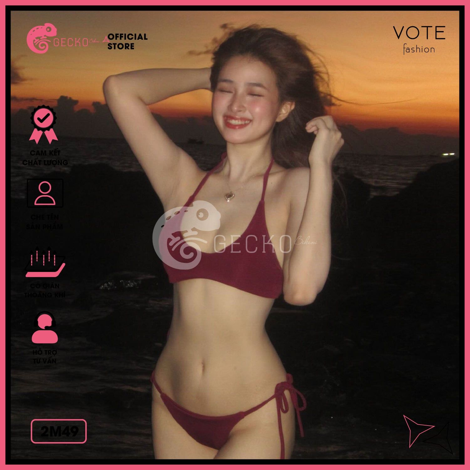  Bikini 2 Mảnh Áo Cột Dây Cổ Vuông Sexy GECKO 2M49 