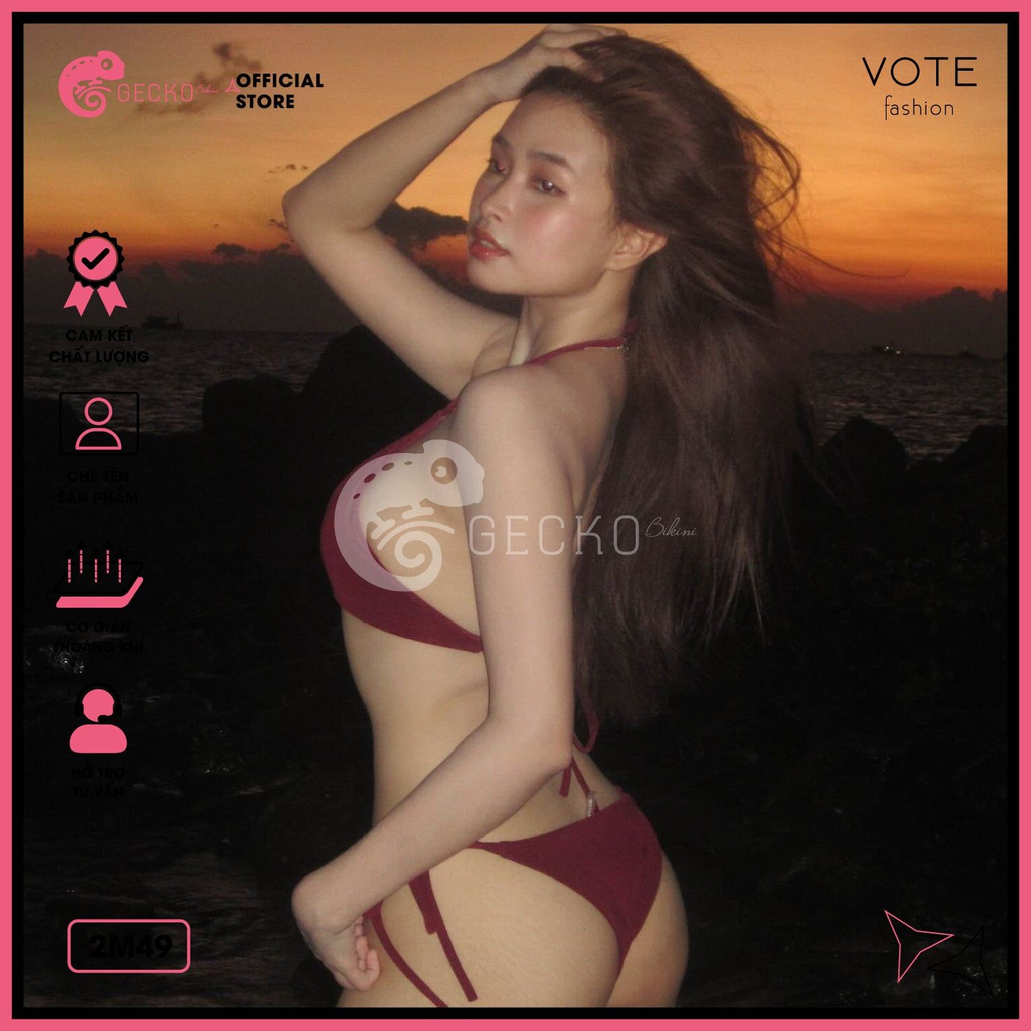  Bikini 2 Mảnh Áo Cột Dây Cổ Vuông Sexy GECKO 2M49 