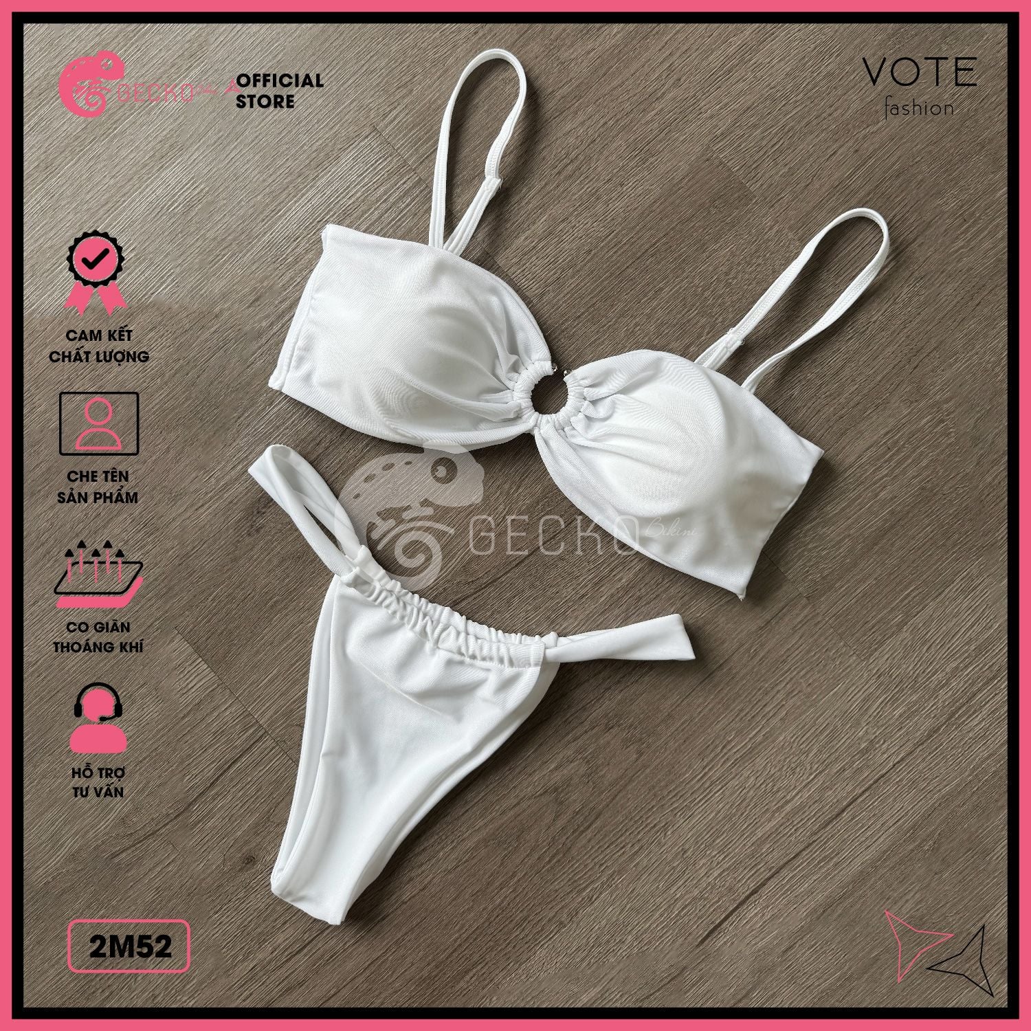  Bikini 2 Mảnh Áo Phối Khoen Trắng Đen Quần Lotkhe GECKO 2M52 