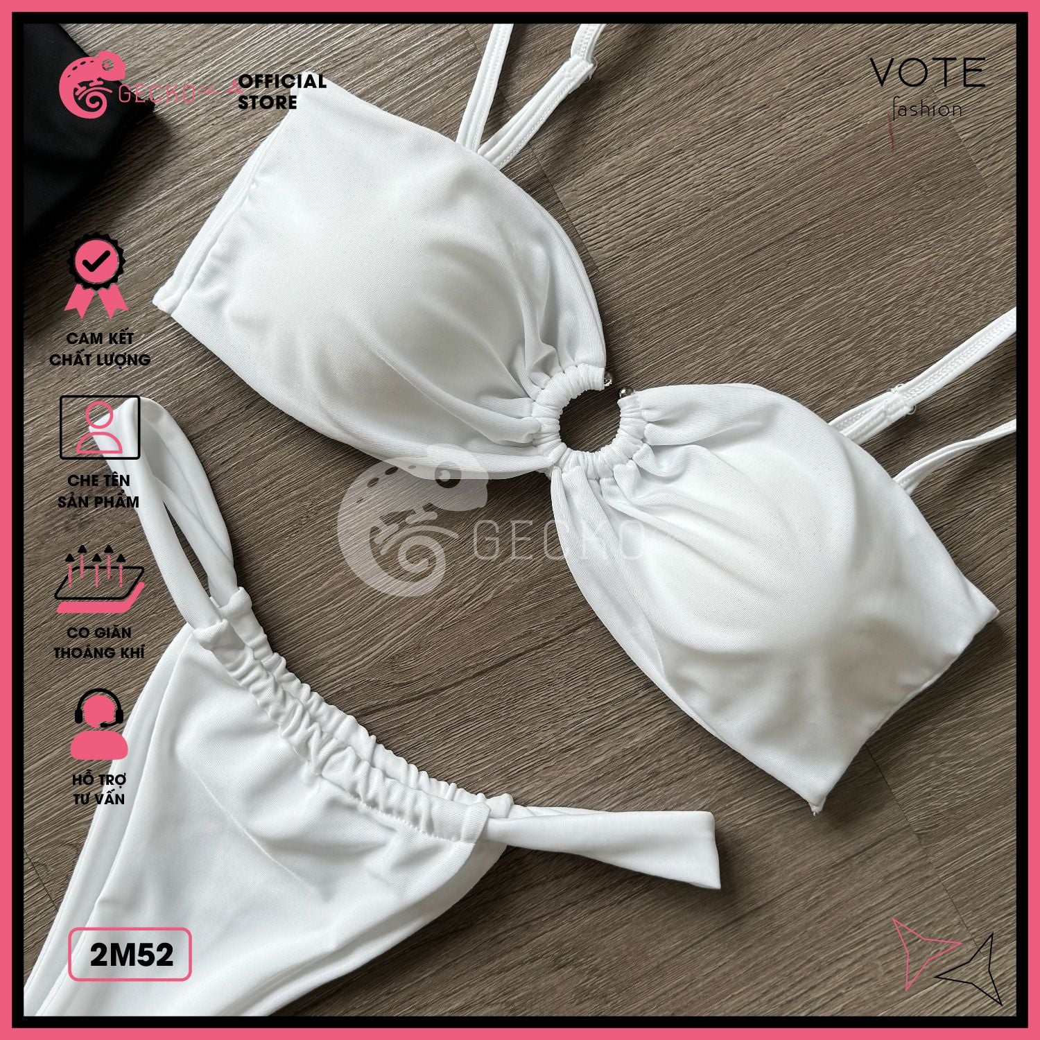  Bikini 2 Mảnh Áo Phối Khoen Trắng Đen Quần Lotkhe GECKO 2M52 