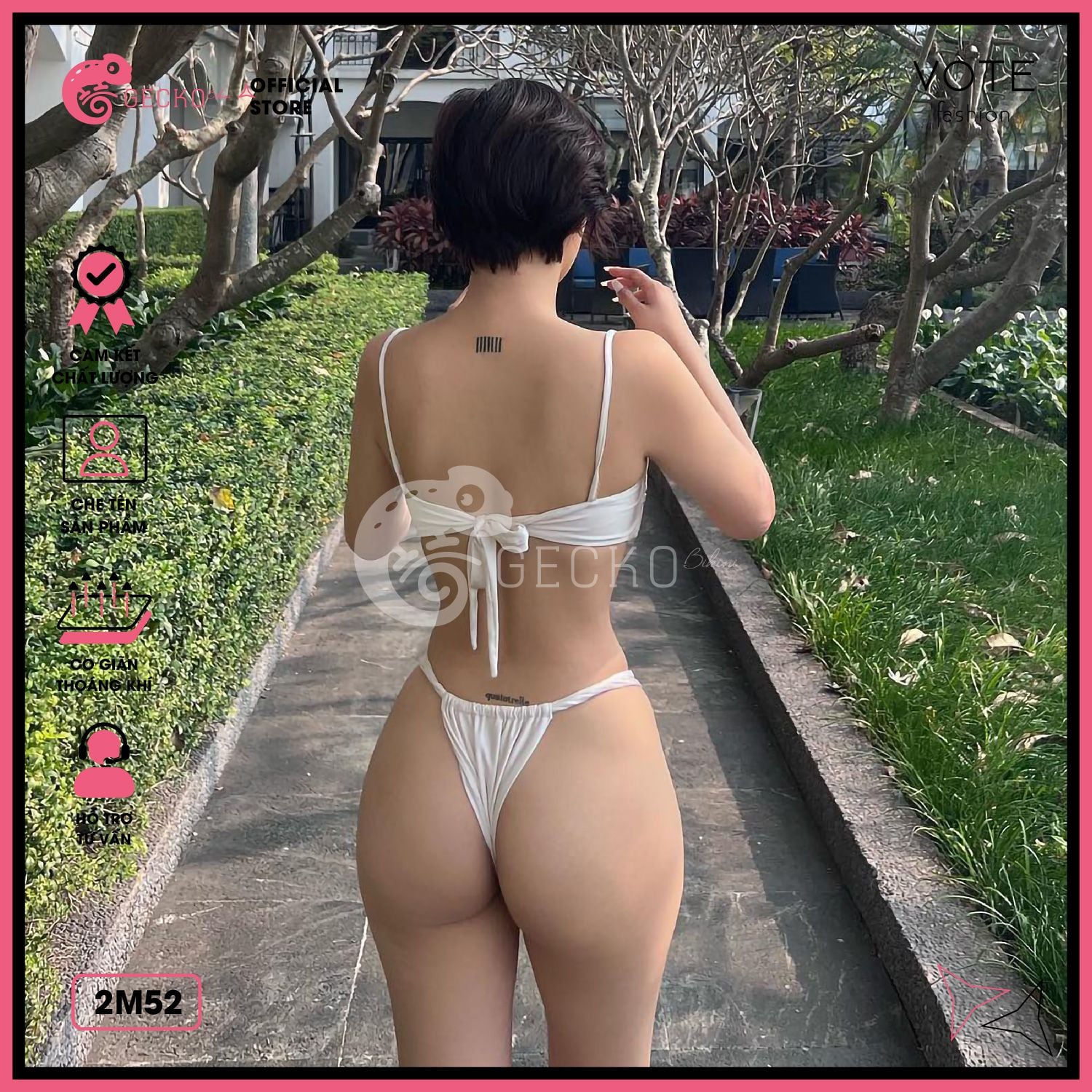  Bikini 2 Mảnh Áo Phối Khoen Trắng Đen Quần Lotkhe GECKO 2M52 