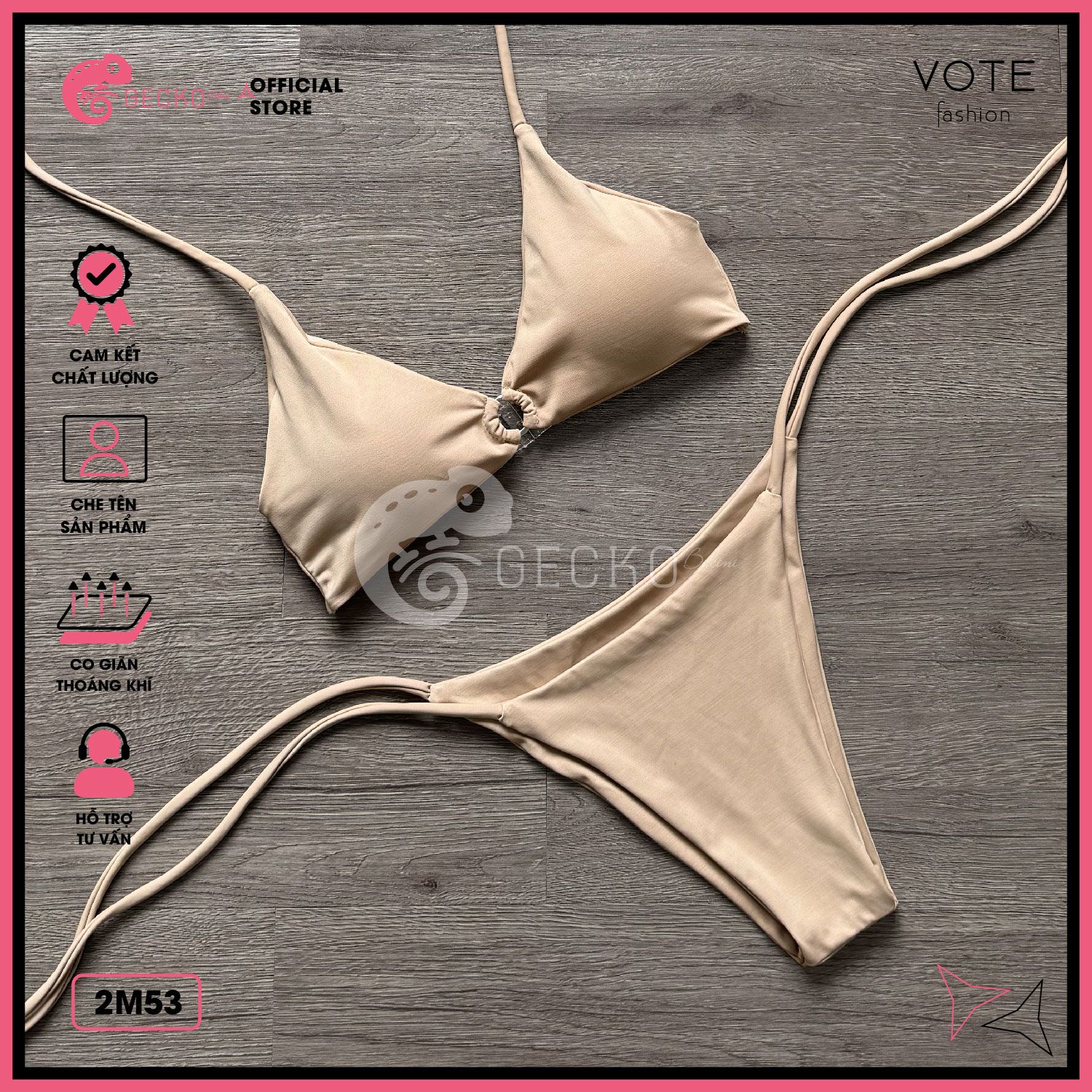  Bikini 2 Mảnh Áo Tam Giác Khoen Tròn Gợi Cảm Quần Lotkhe GECKO 2M53 