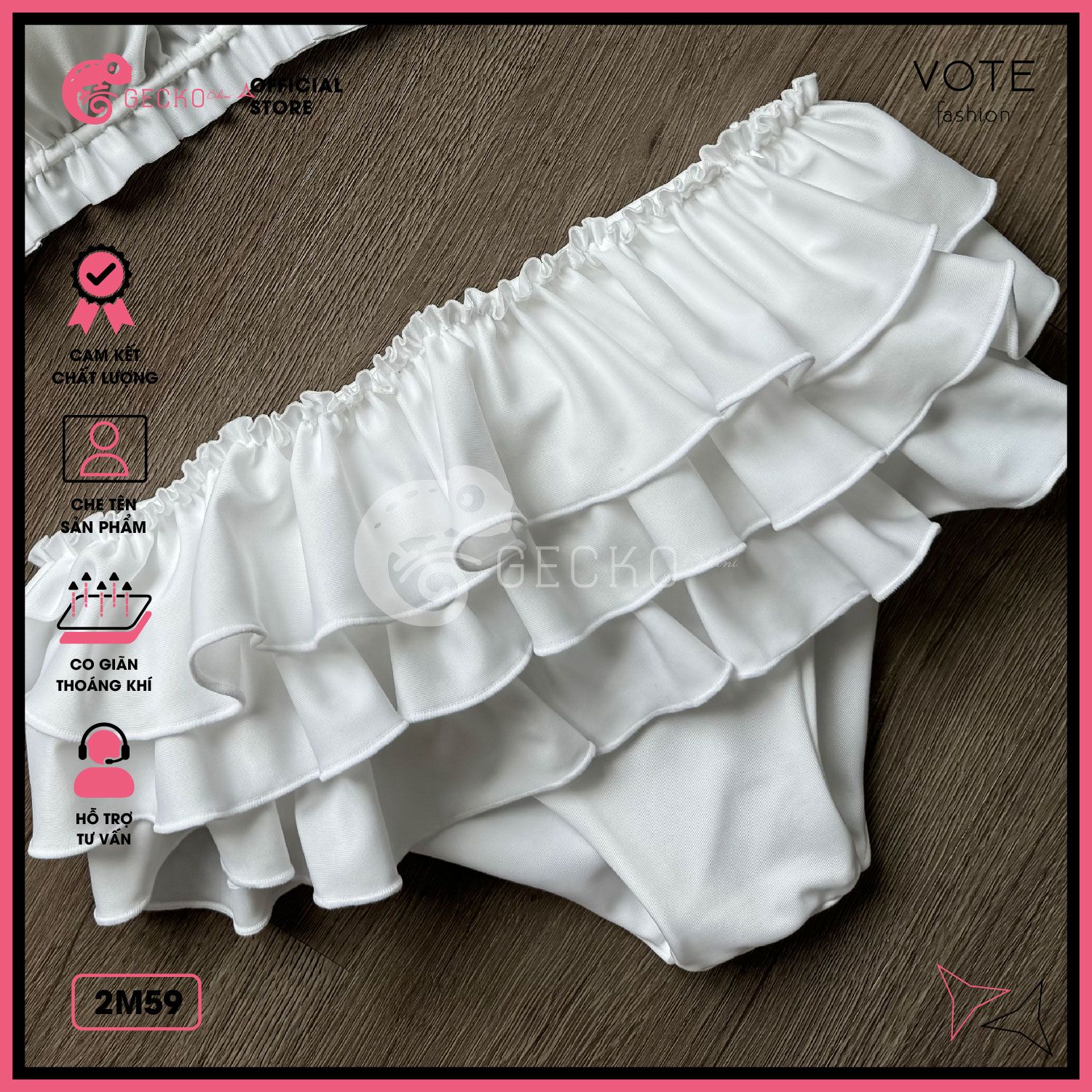  Bikini 2 Mảnh Áo Cúp Nhún Quần Bèo GECKO 2M59 